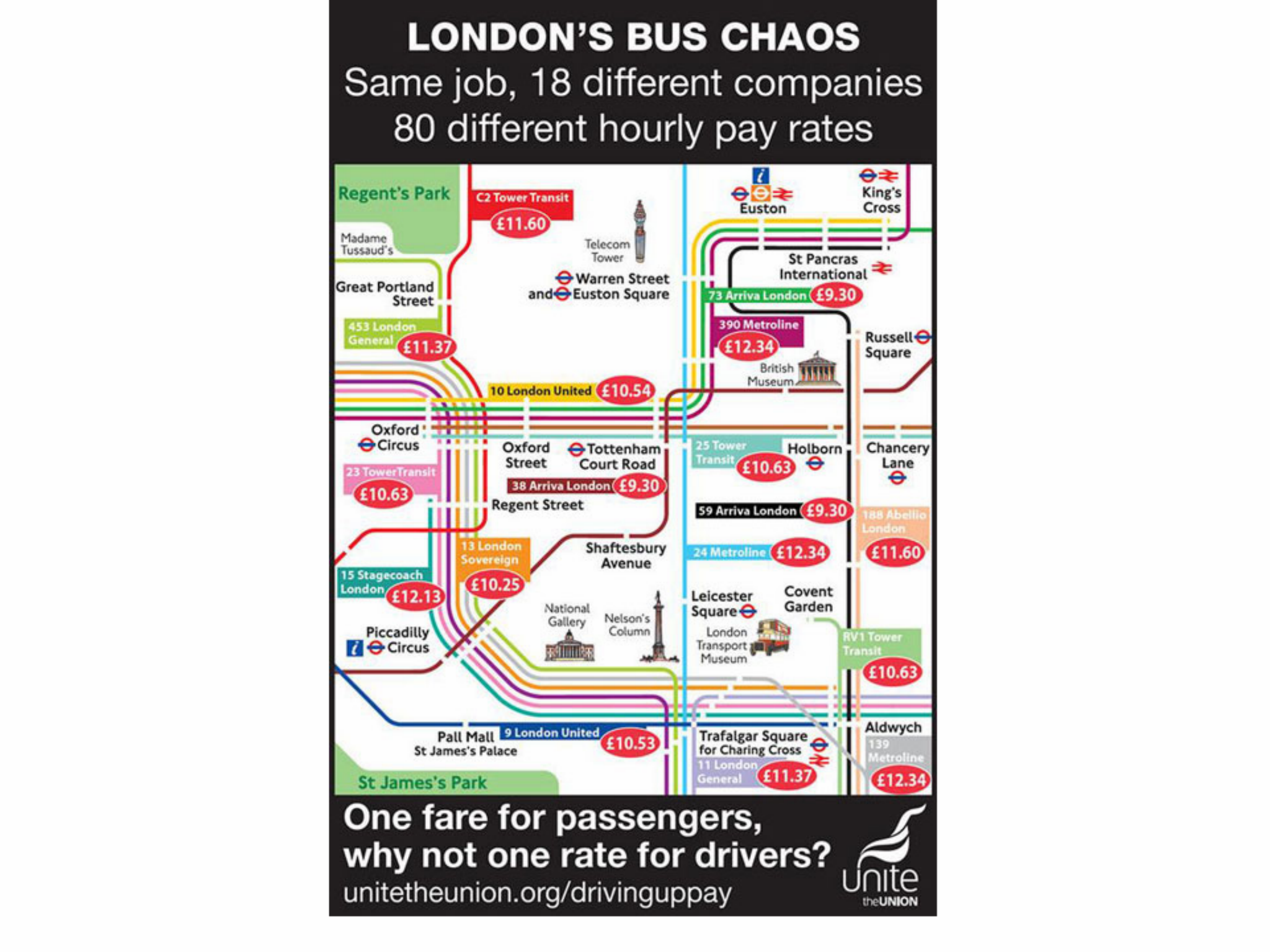 Unite produced a map to help passengers understand why workers are striking