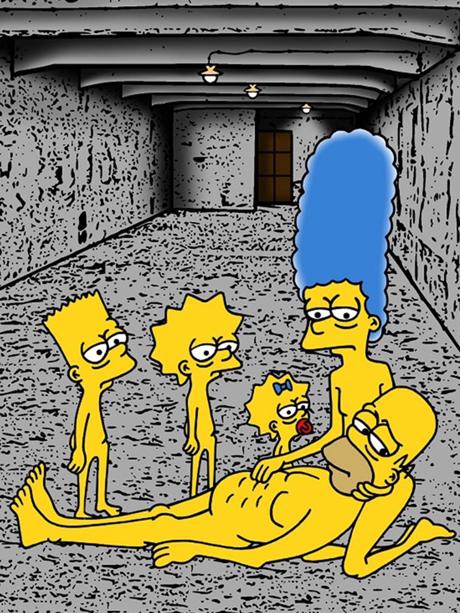 The Simpsons in an Auschwitz gas chamber (Pic: aleXsandro Palombo)