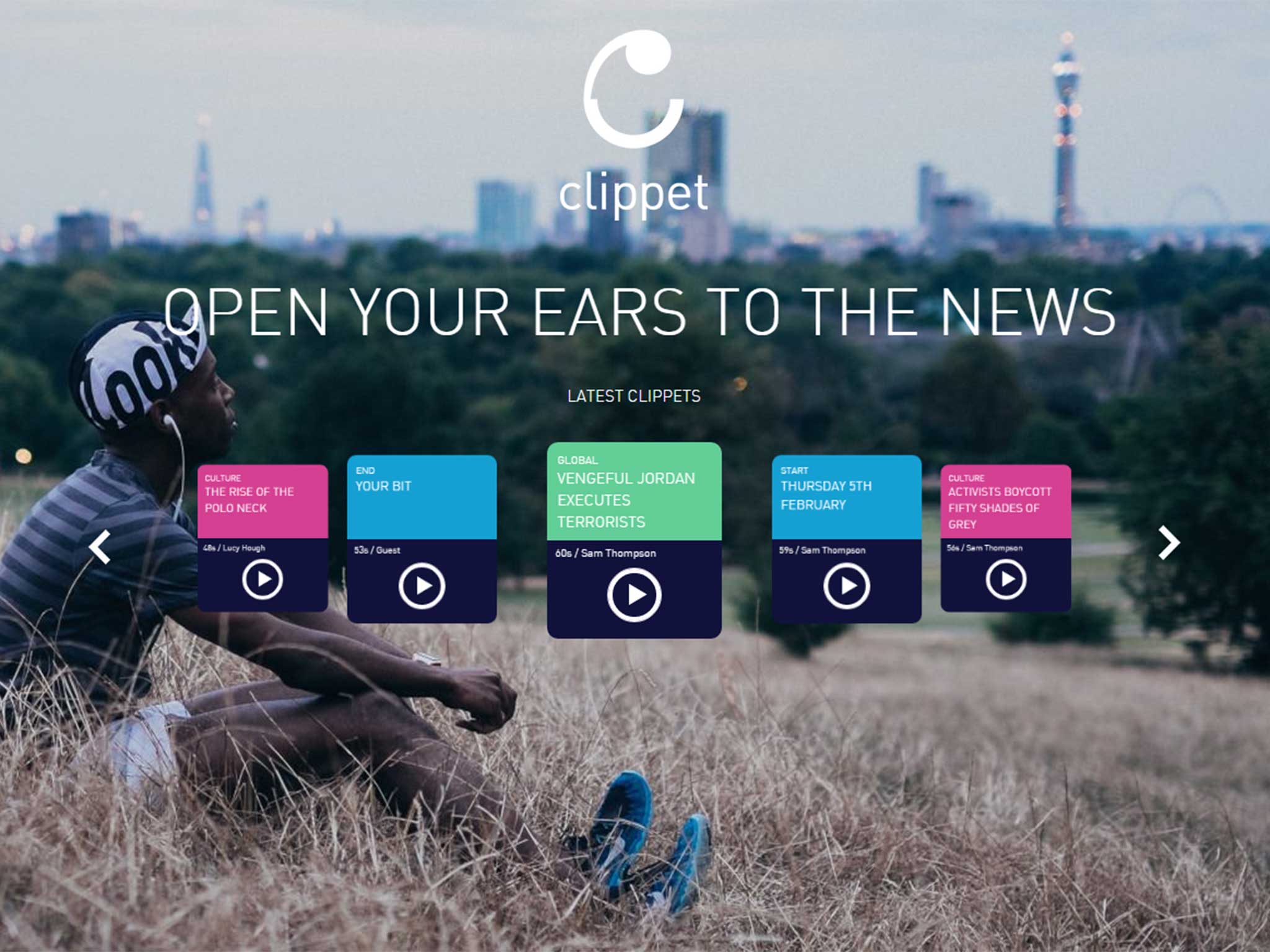 The Clippet news app's homepage