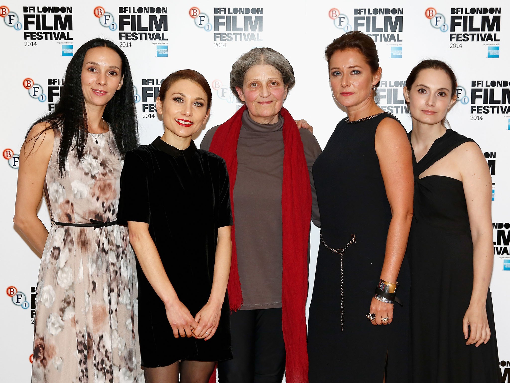 Actors Fatma Mohamed, Chiara Danna, Monica Swinn, Sidse Babett Knudsen and Eugenia Caruso attend the official screening for 'Duke of Burgundy' during the 58th BFI London Film Festival at Odeon West End on October 9, 2014 in London, England.