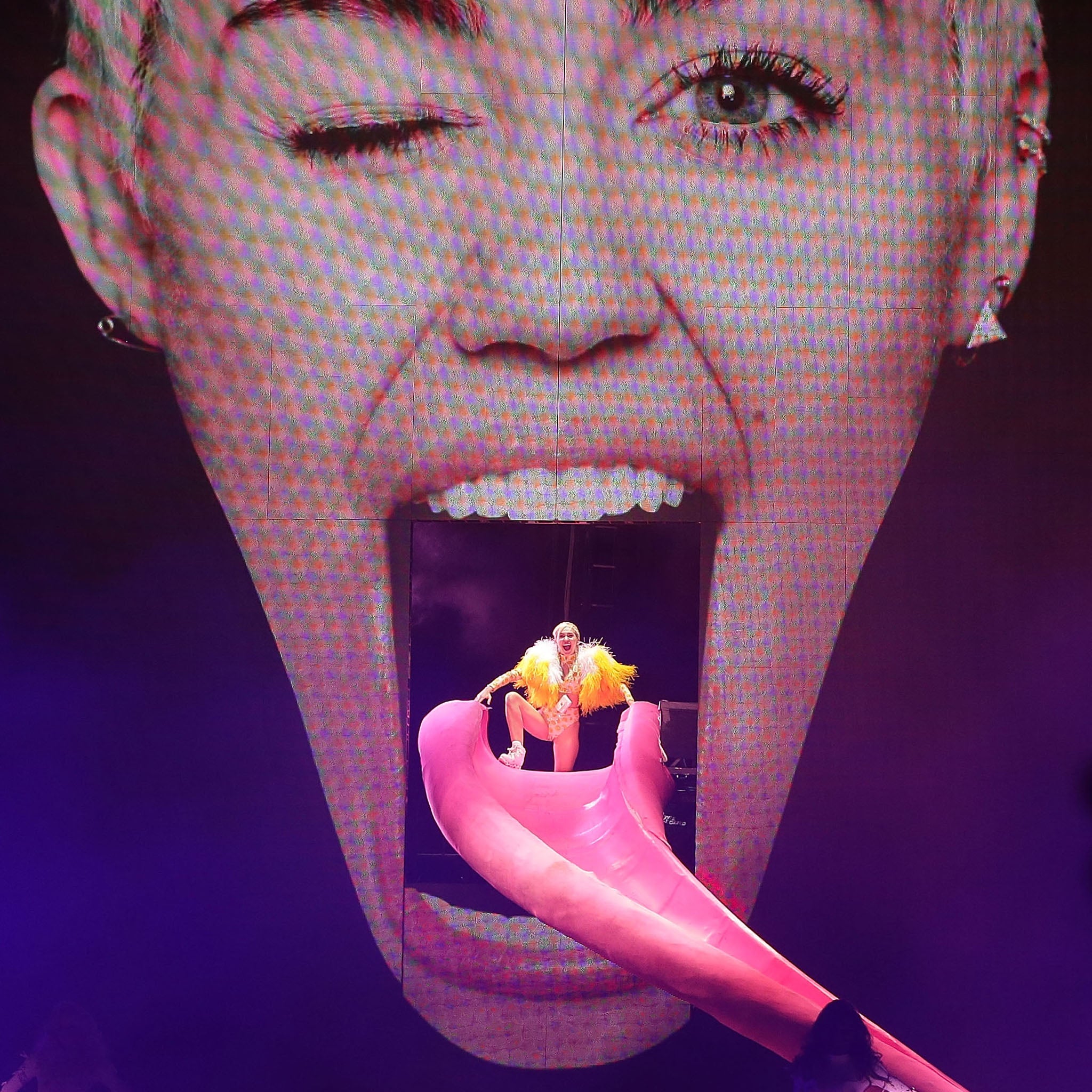 Devlin has sent Miley Cyrus down a slide shaped like a tongue, among other things