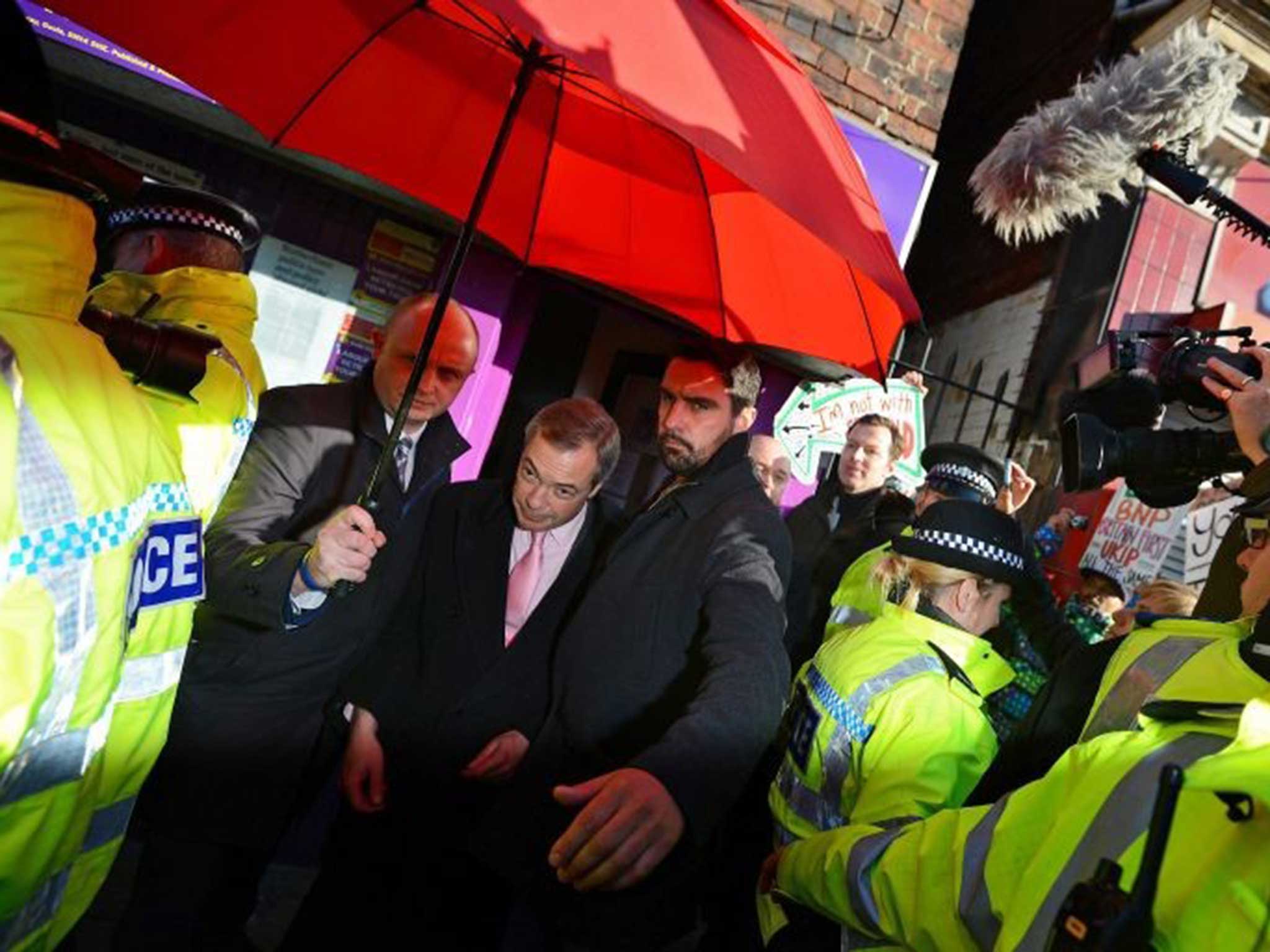 Nigel Farage was escorted out of Rotherham’s Ukip office by police on Friday