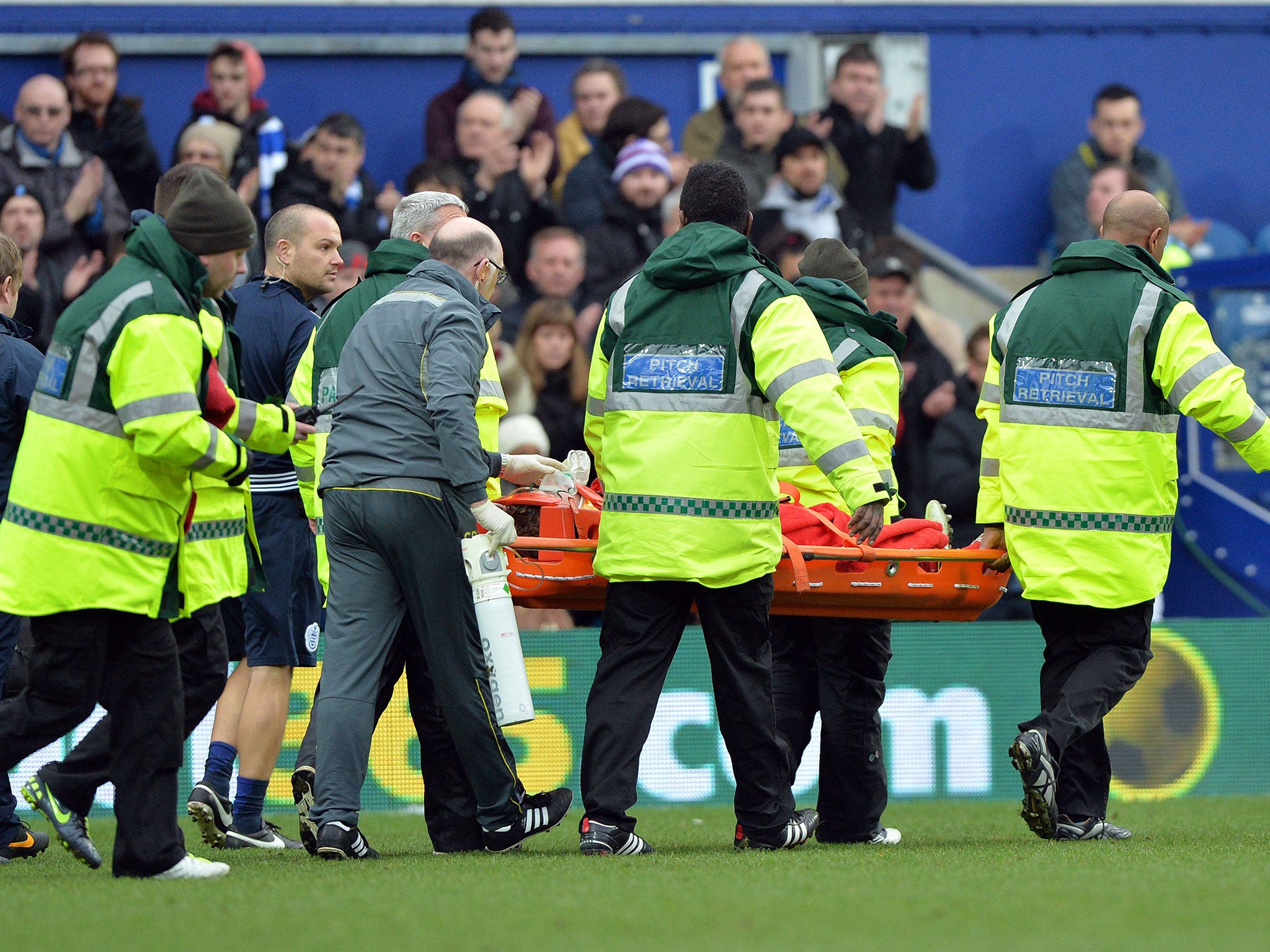 Southampton defender Matt Targett is carried from the field