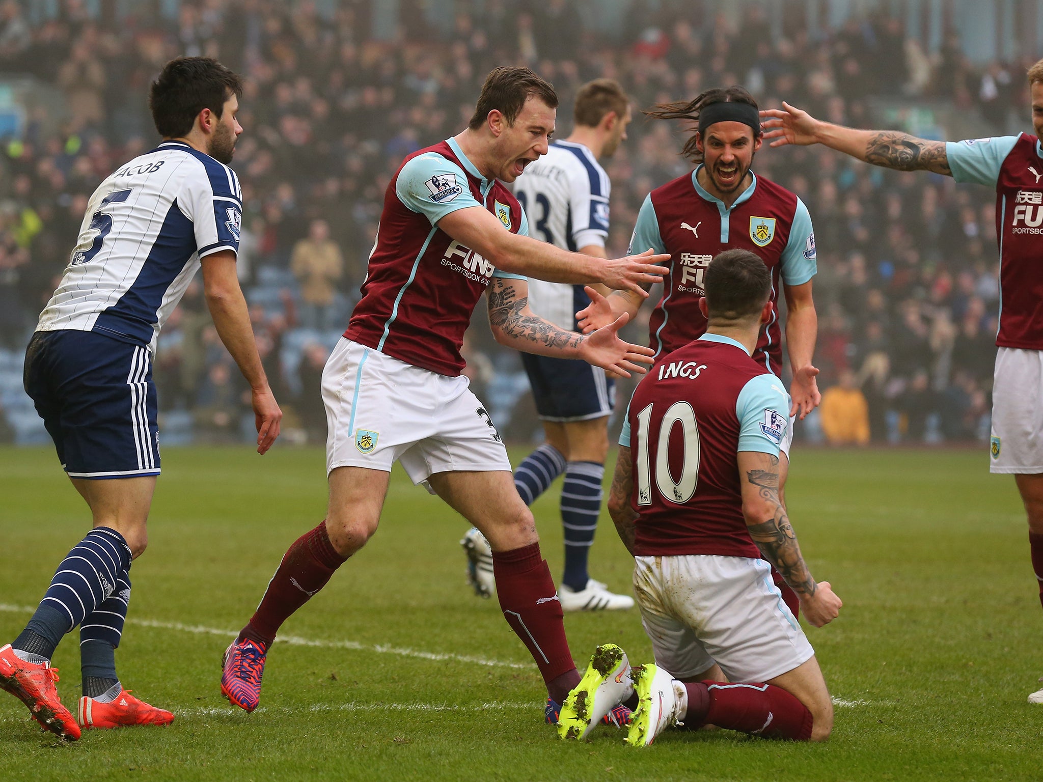 Burnley celebrate the opening goal from Ashley Barnes