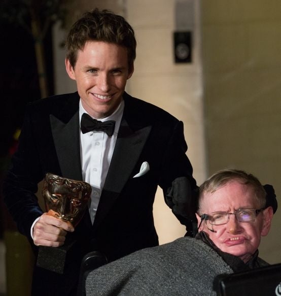 Eddie Redmayne with famed physicist Stephen Hawking