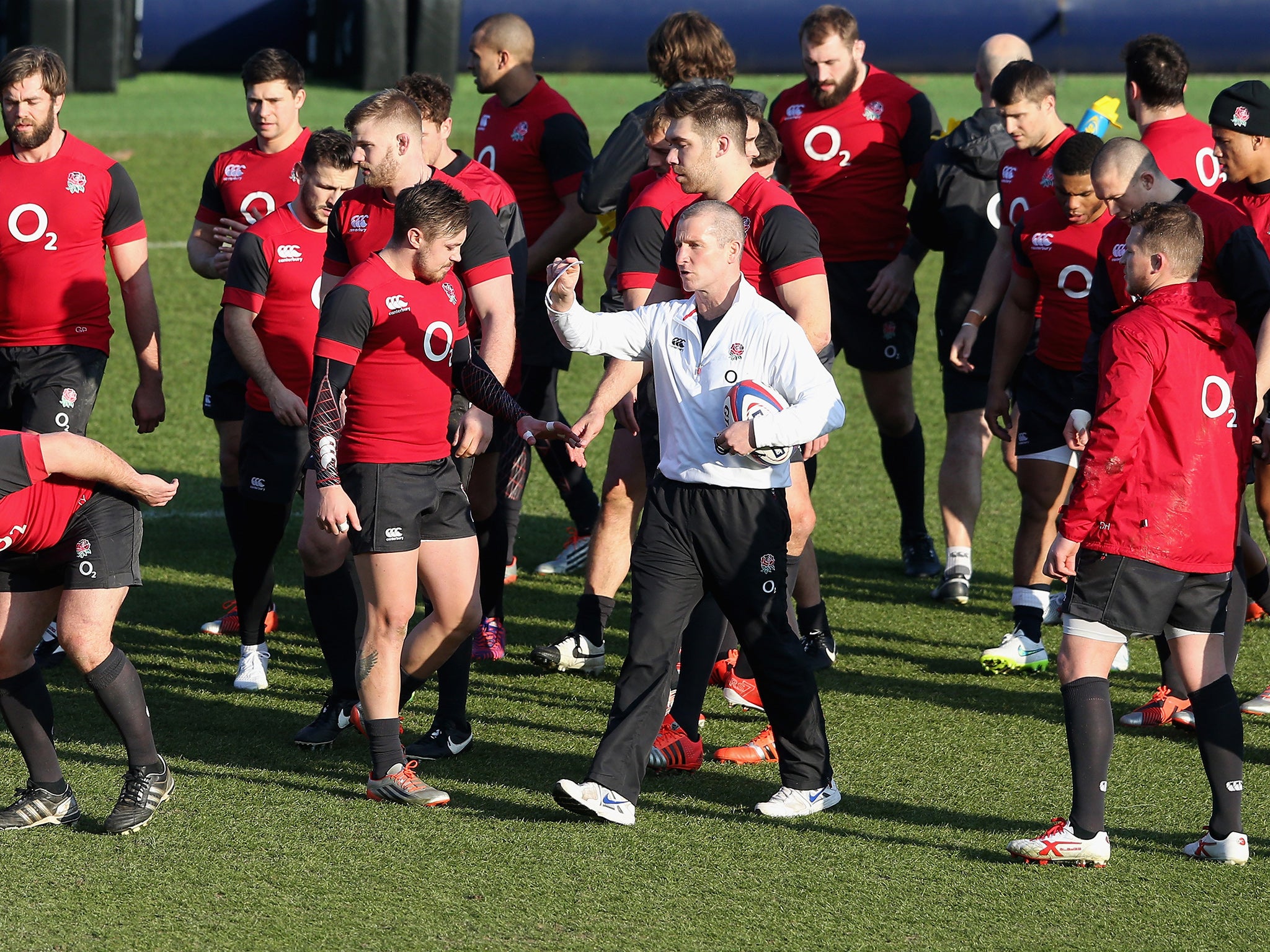 Stuart Lancaster during training on Monday