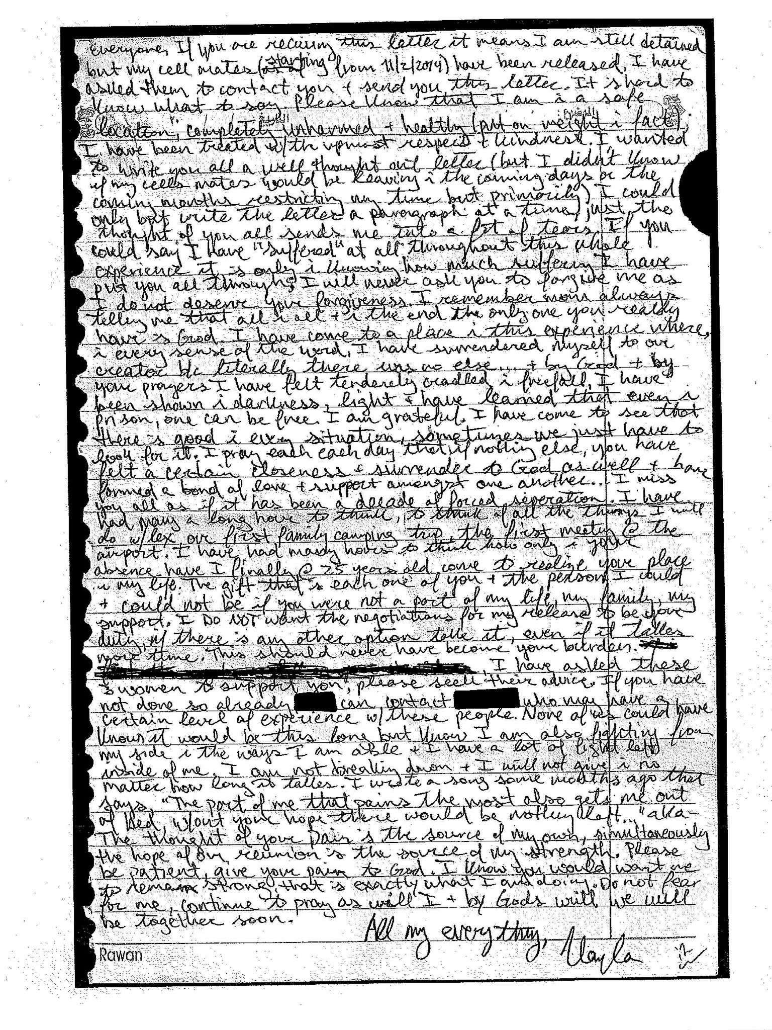 The hand-written letter from Ms Mueller