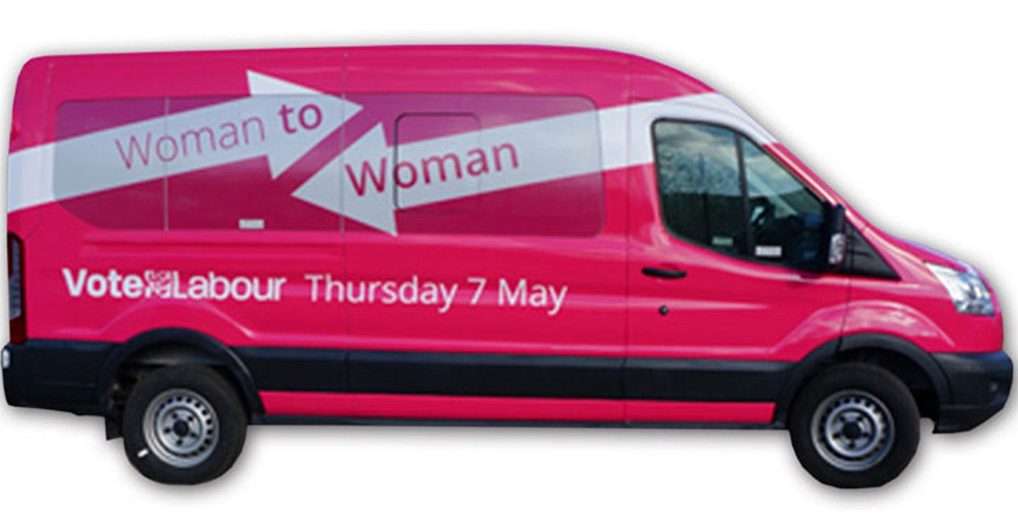 The 'burgundy end of pink' mini-bus which will be used to launch the Woman to Woman campaign