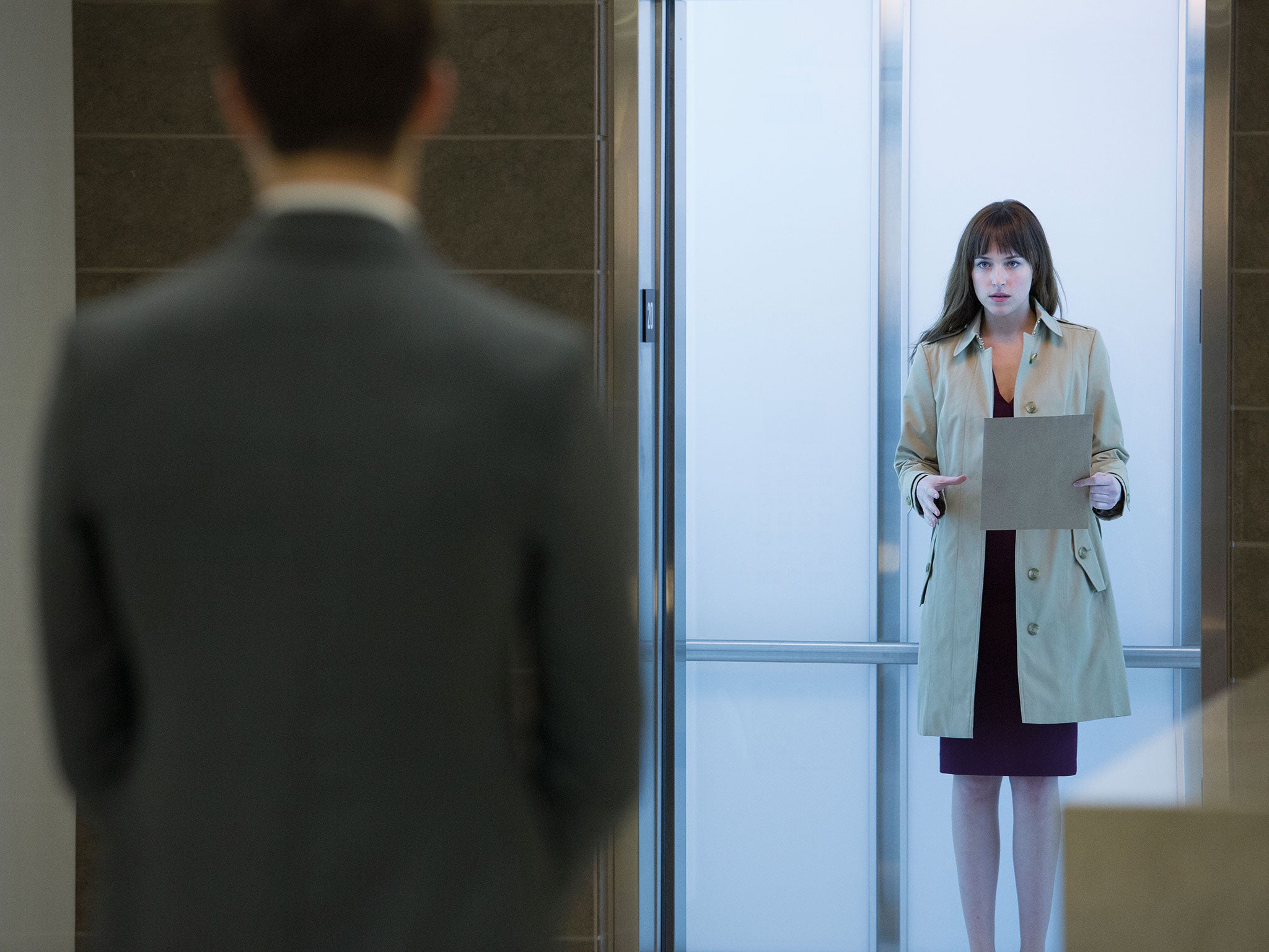 Anastasia Steele arrives at Christian Grey's offices