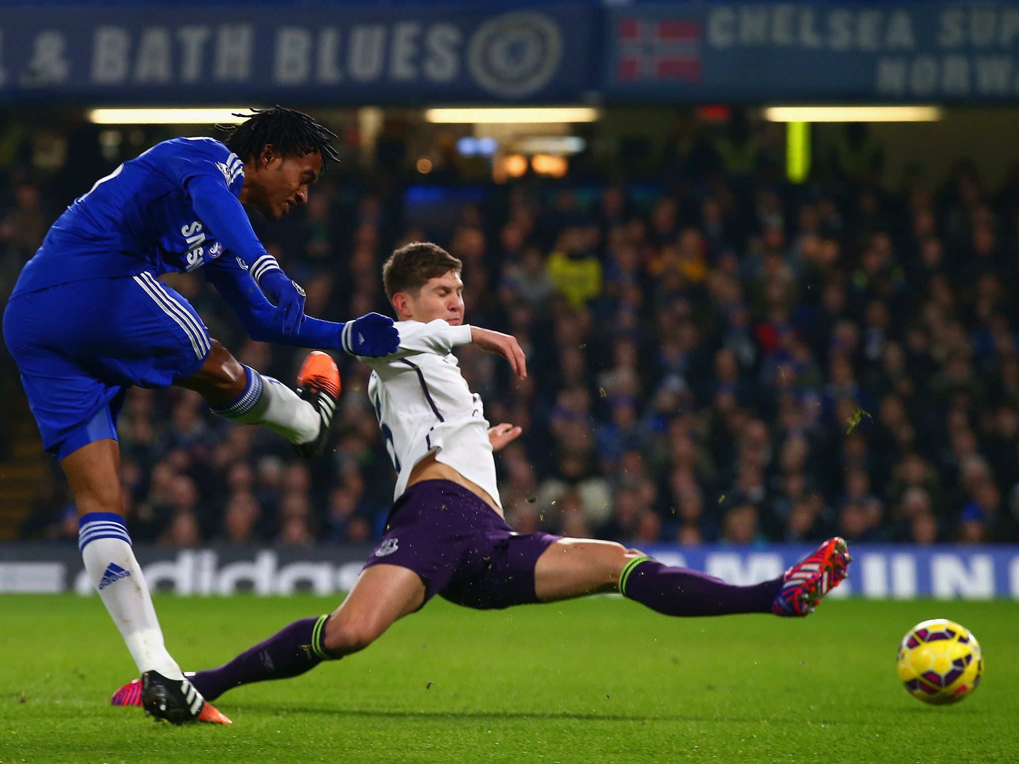 Juan Cuadrado made his first full start for the Blues, firing just wide in the first half