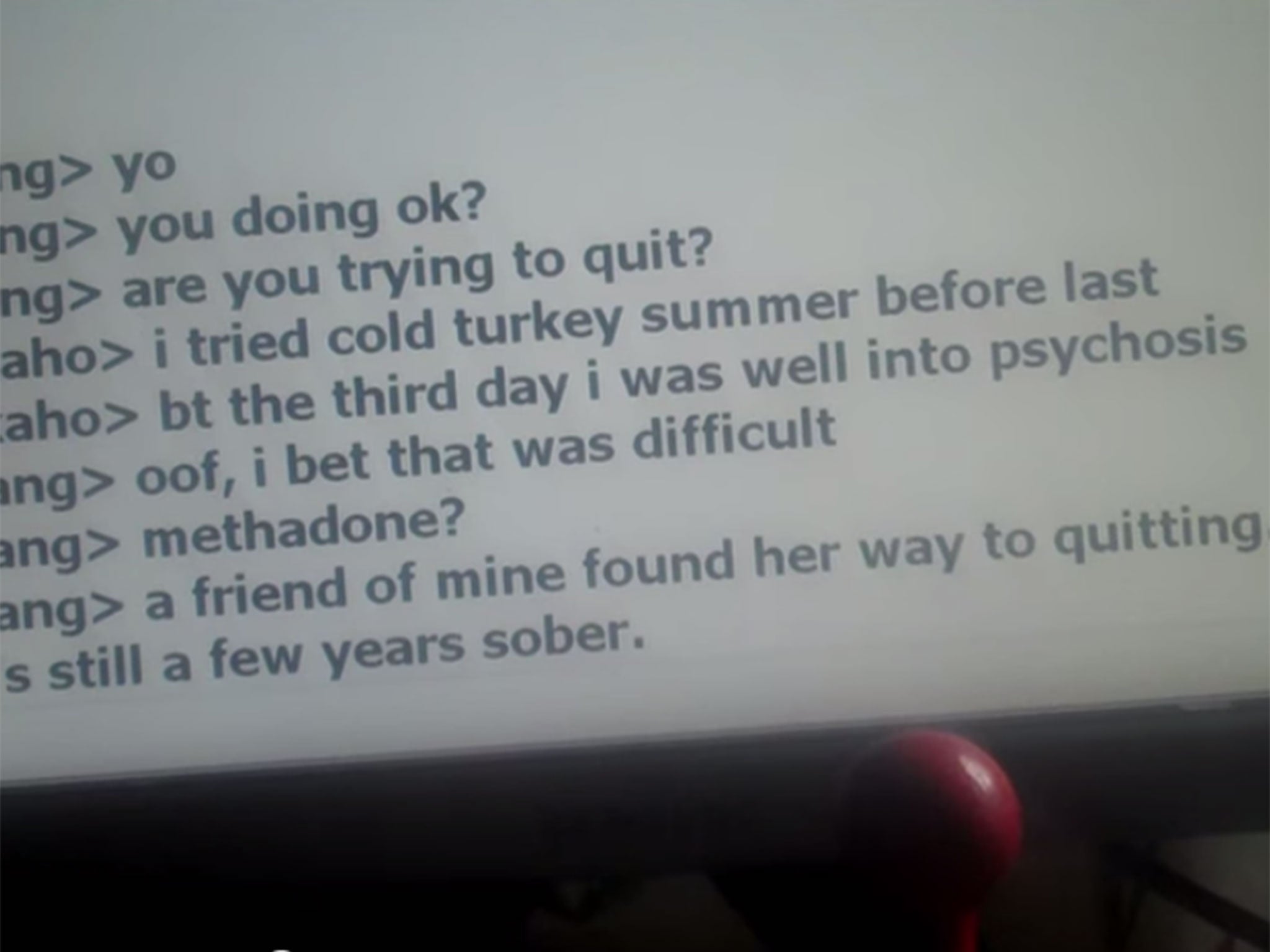 Lilleberg talks to a friend online, detailing his failed attempt to get himself off heroin.