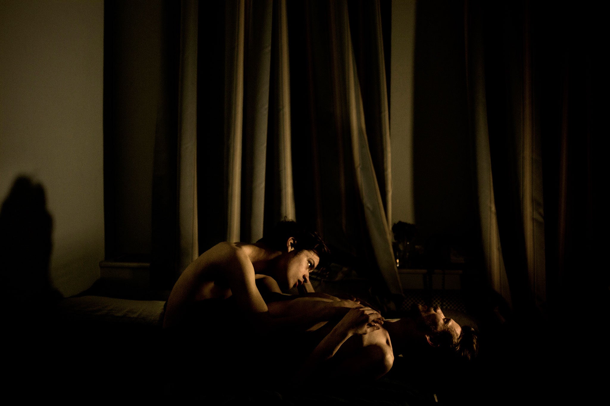 Jonathan Jacques Louis, 21, and Alexander Semyonov, 25, a gay couple during an intimate moment in St. Petersburg, Russia