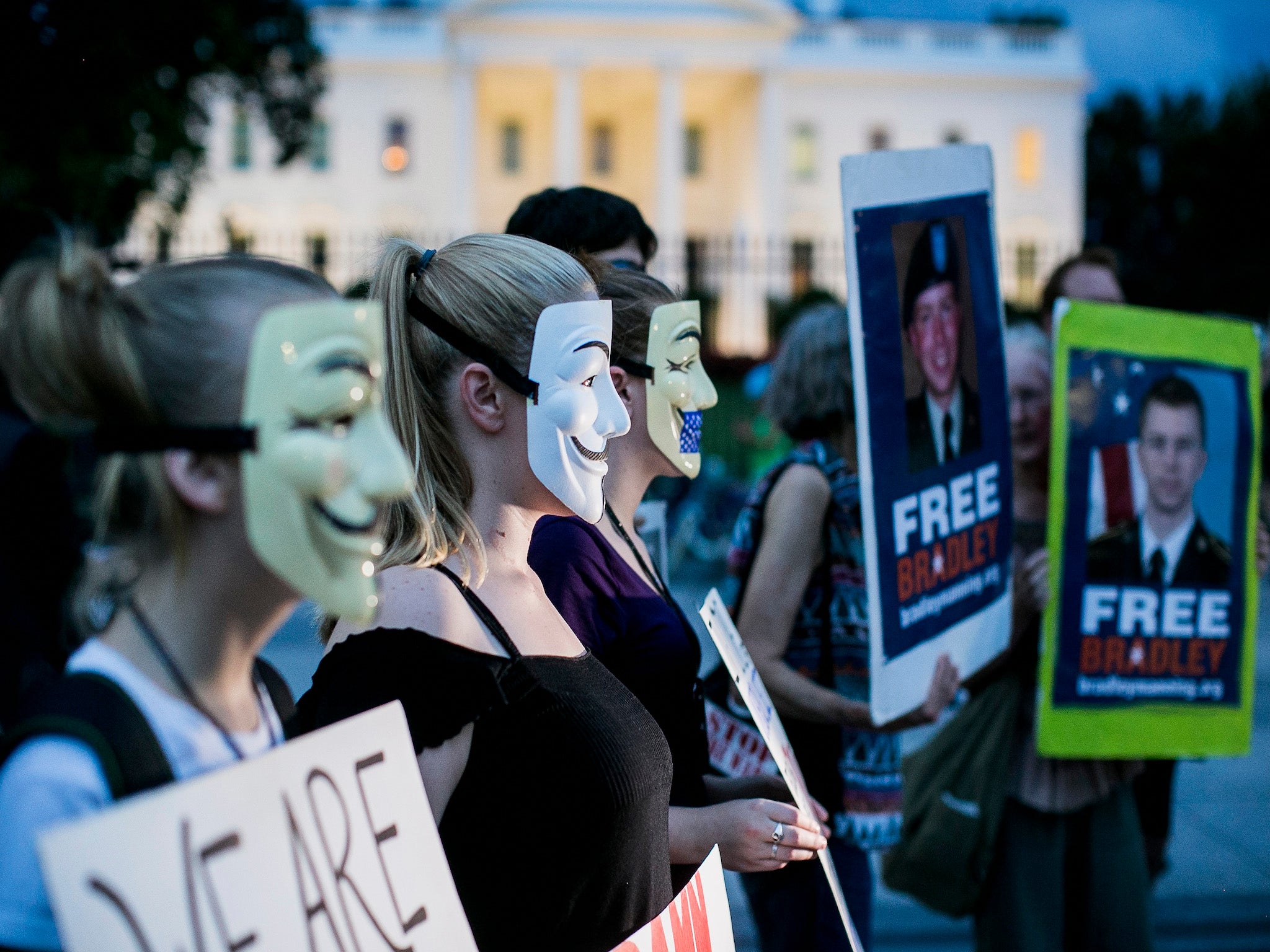 Demonstrators protesting in support of Manning in 2013