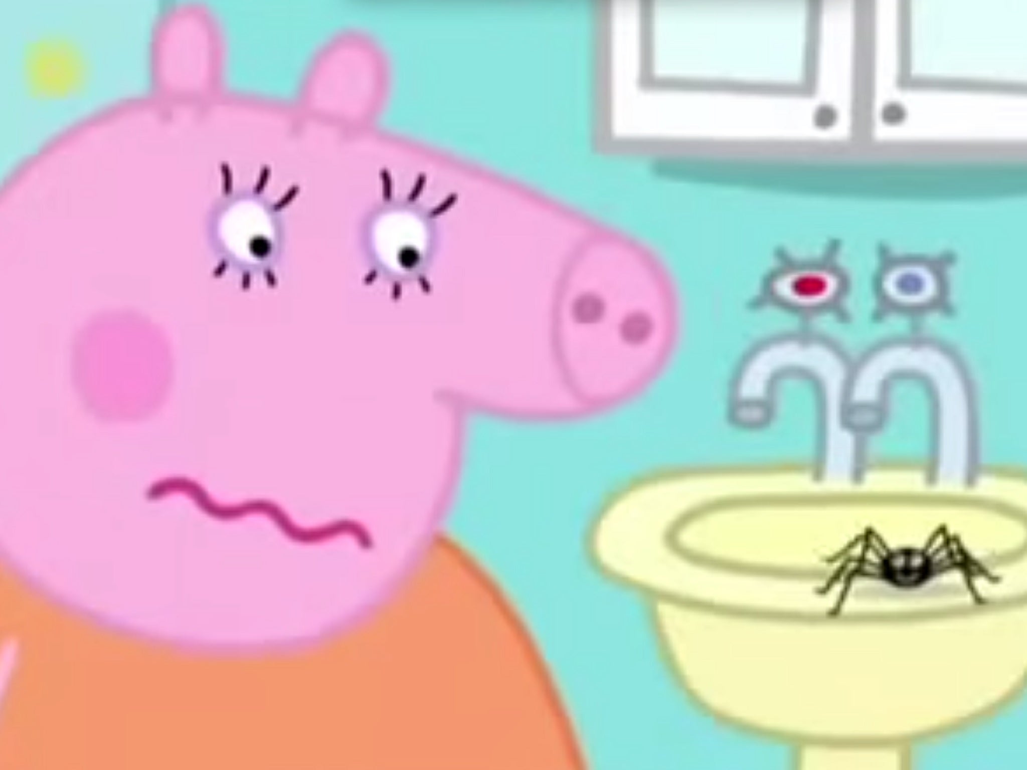 Mummy Pig doesn't take too well to the spider, unlike the others