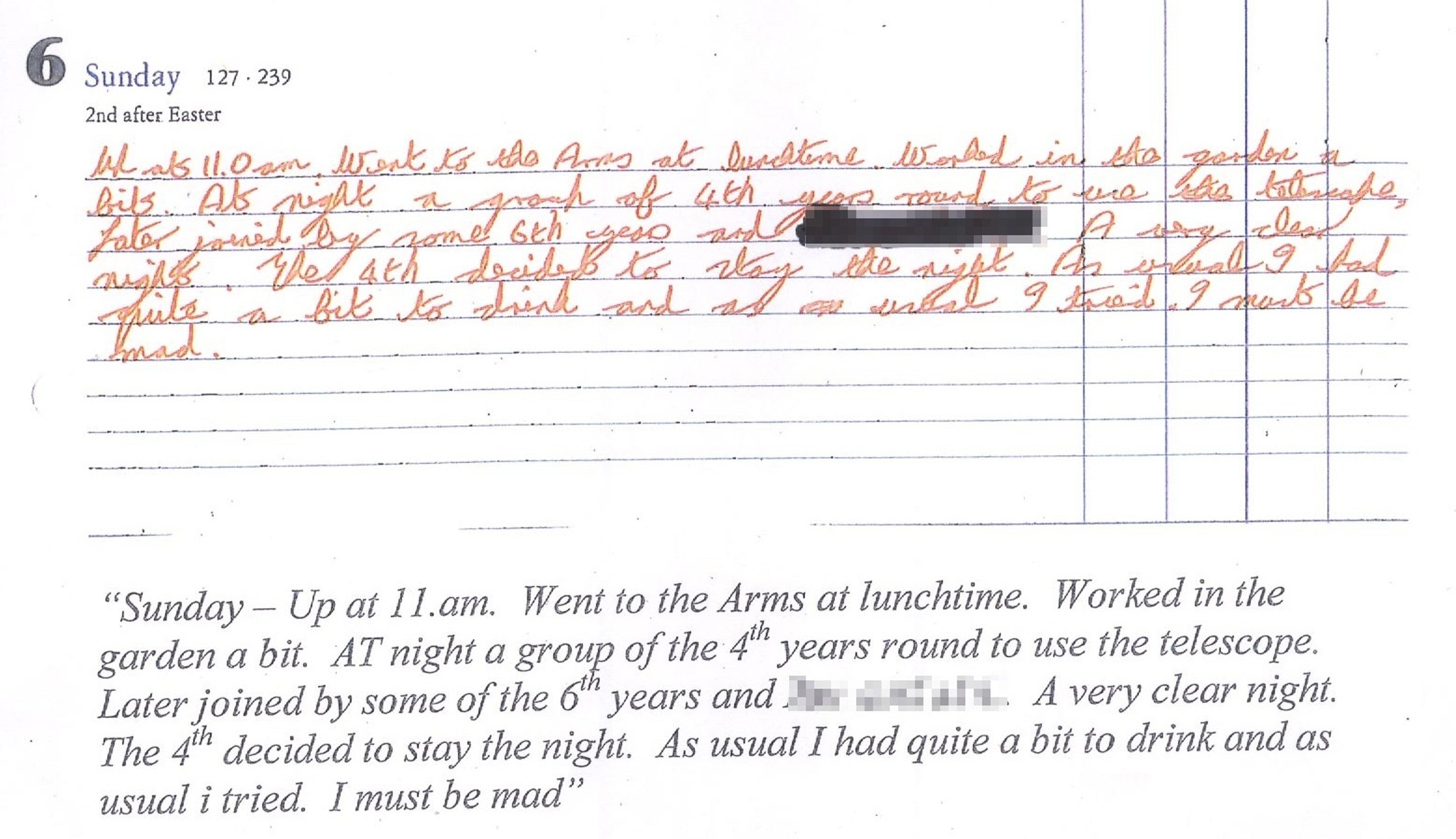 One of the diary entries released by Greater Manchester Police