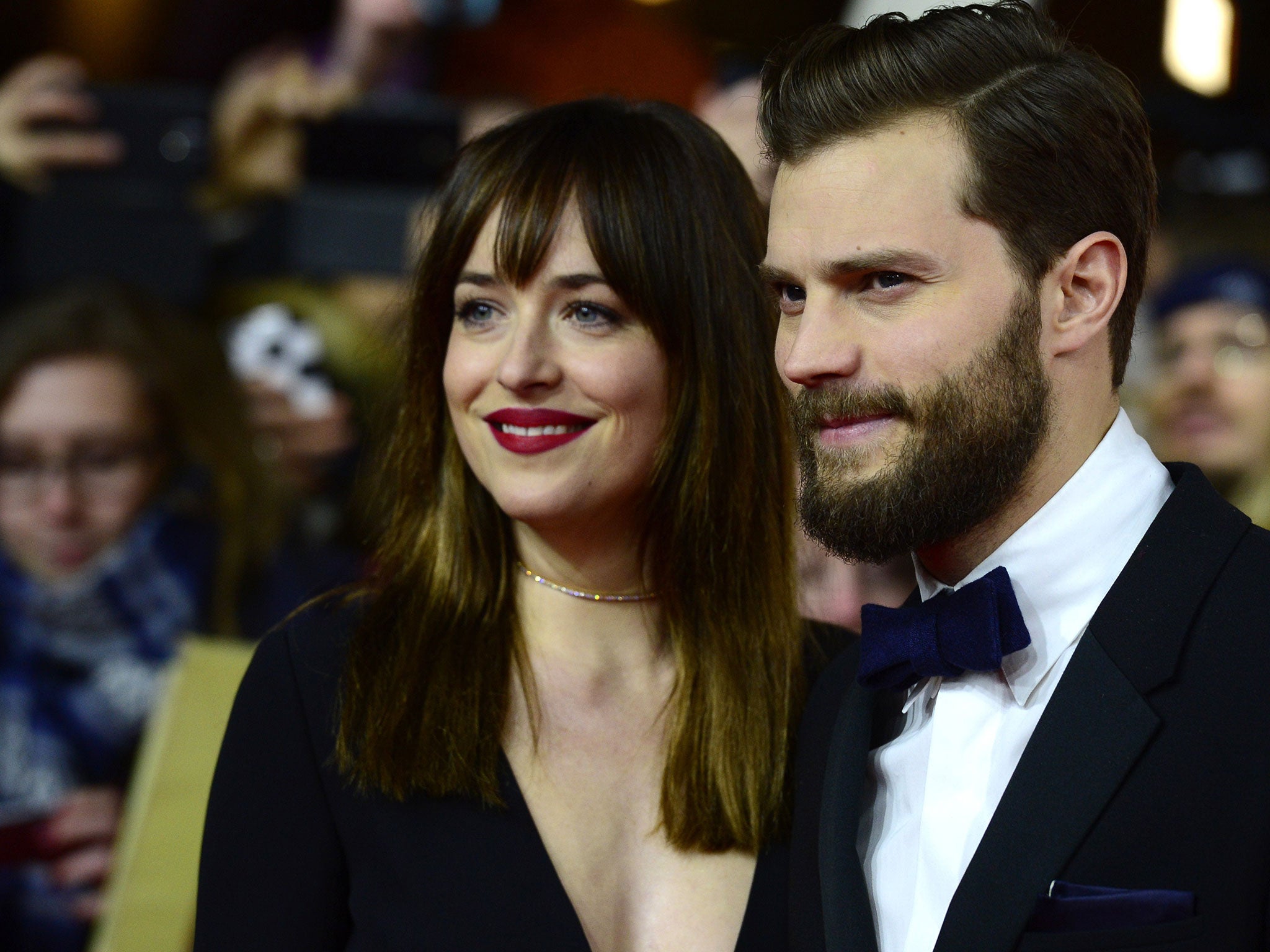 Dakota Johnson and Jamie Dornan attend the London premiere of Fifty Shades of Grey