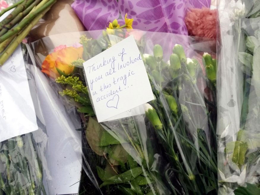 Floral tributes left at at Weston Free Church in Weston, Bath, close to the scene of the crash on Lansdown Lane, in which four-year-old Mitzi Steady and three men died.