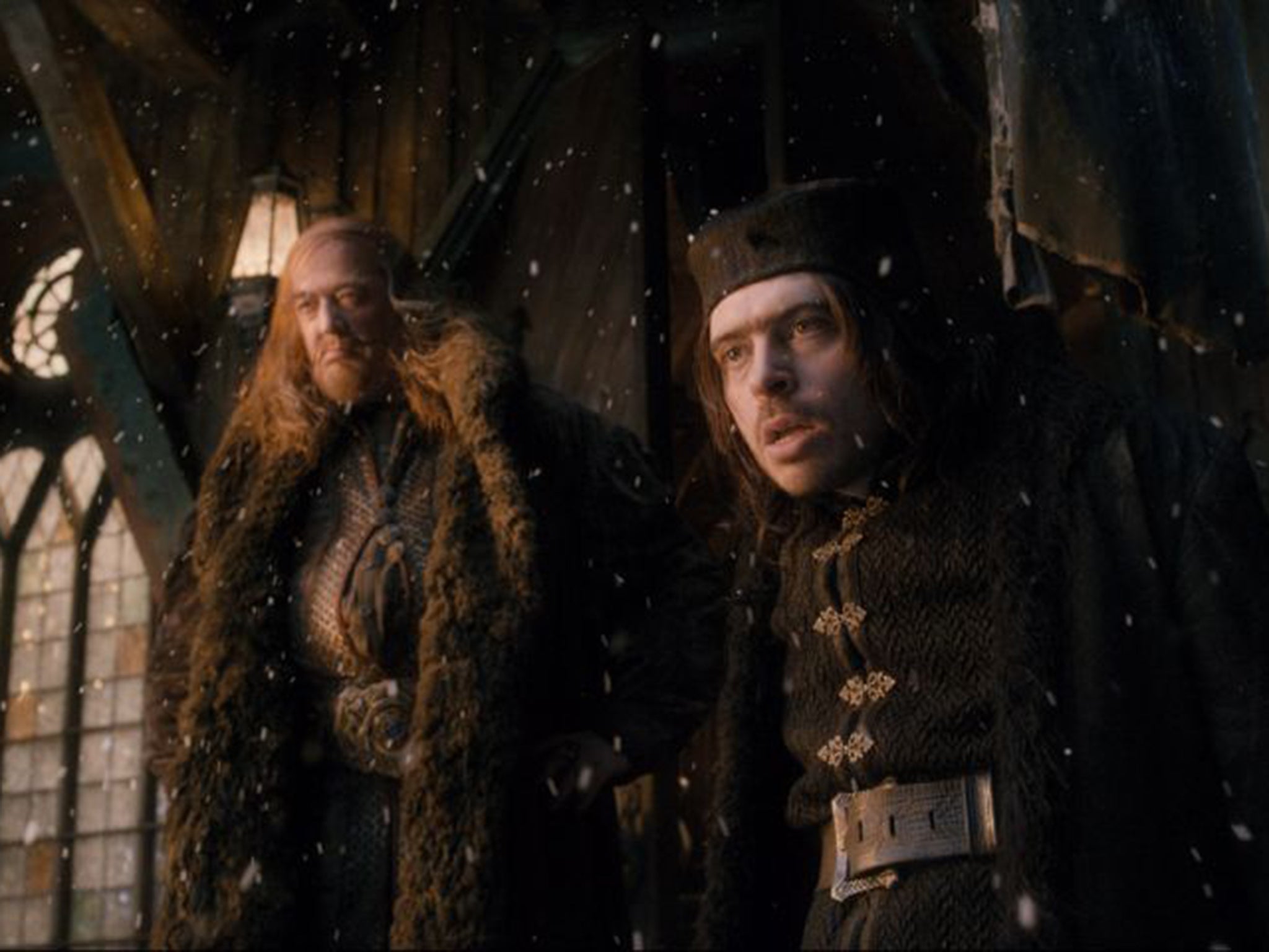 &#13;
Stephen Fry, left, as the Master of Laketown in The Hobbit &#13;