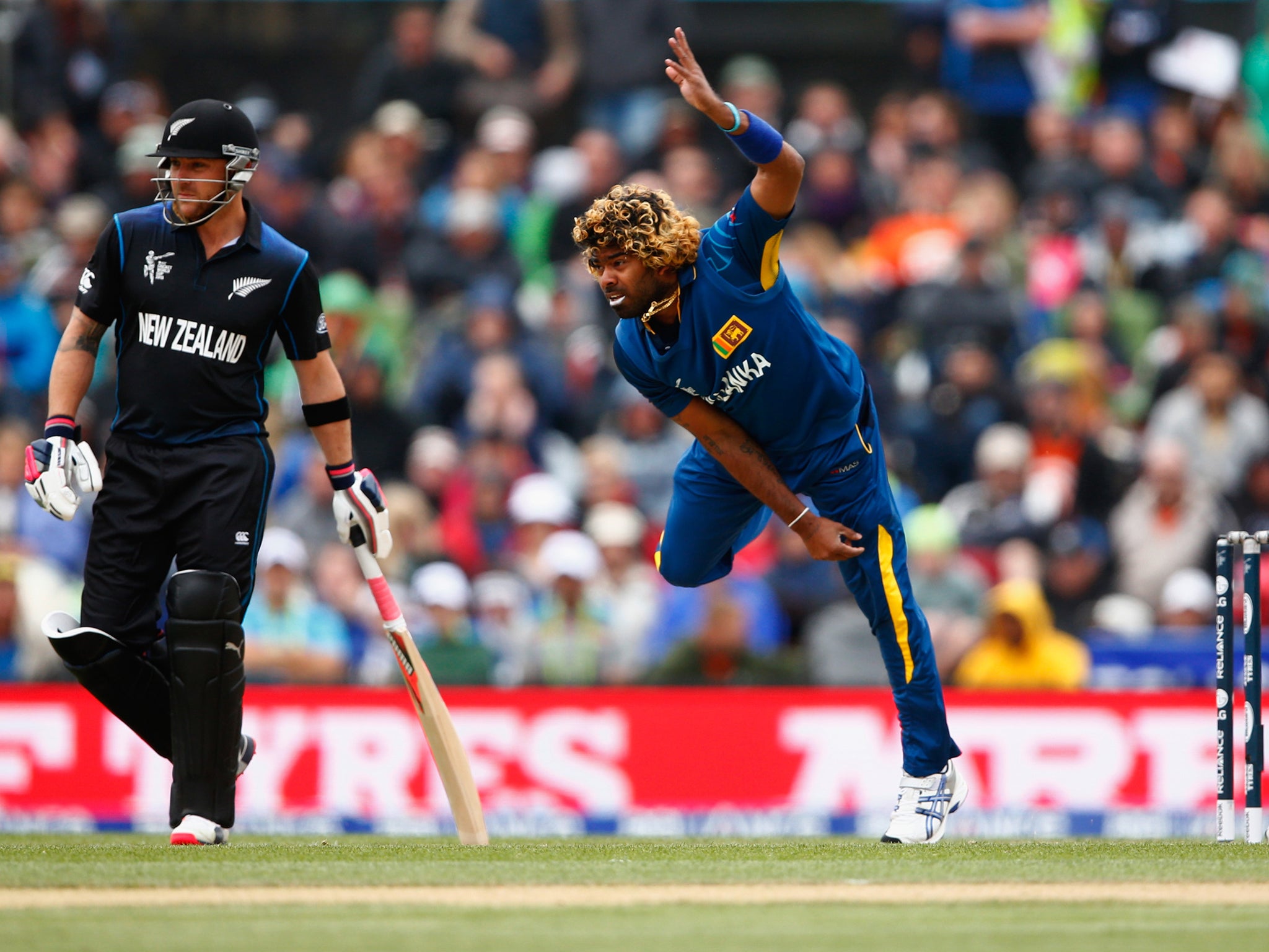 Lasith Malinga of Sri Lanka bowls during the 2015 ICC Cricket World Cup match between Sri Lanka and New Zealand