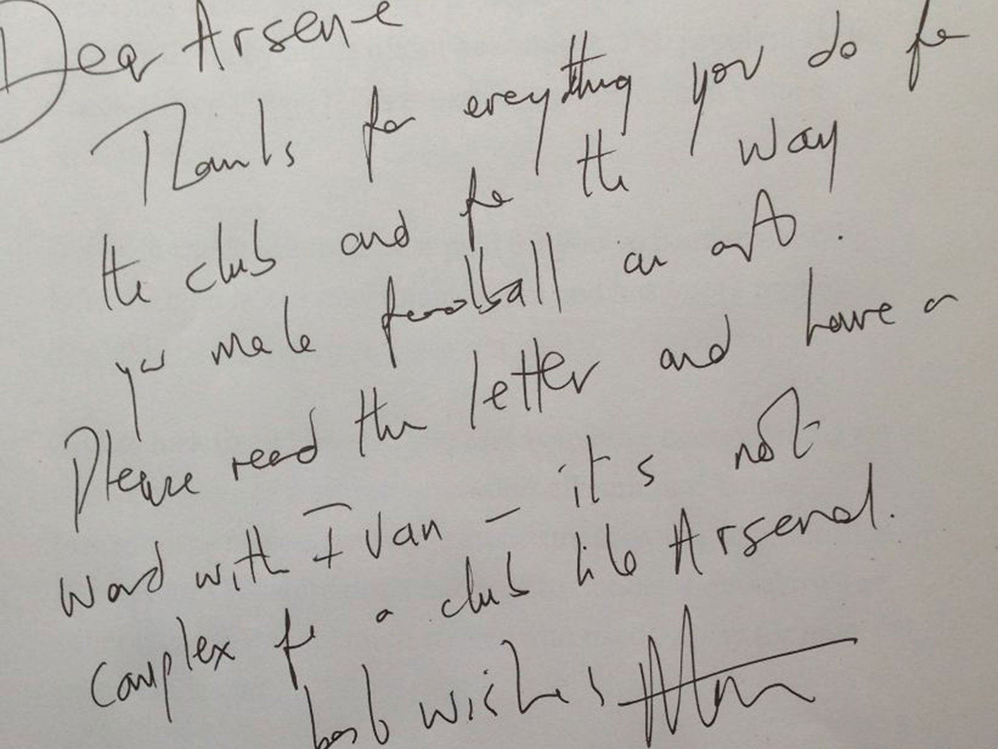 Martin Wroe wrote directly to club manager Arsène Wenger