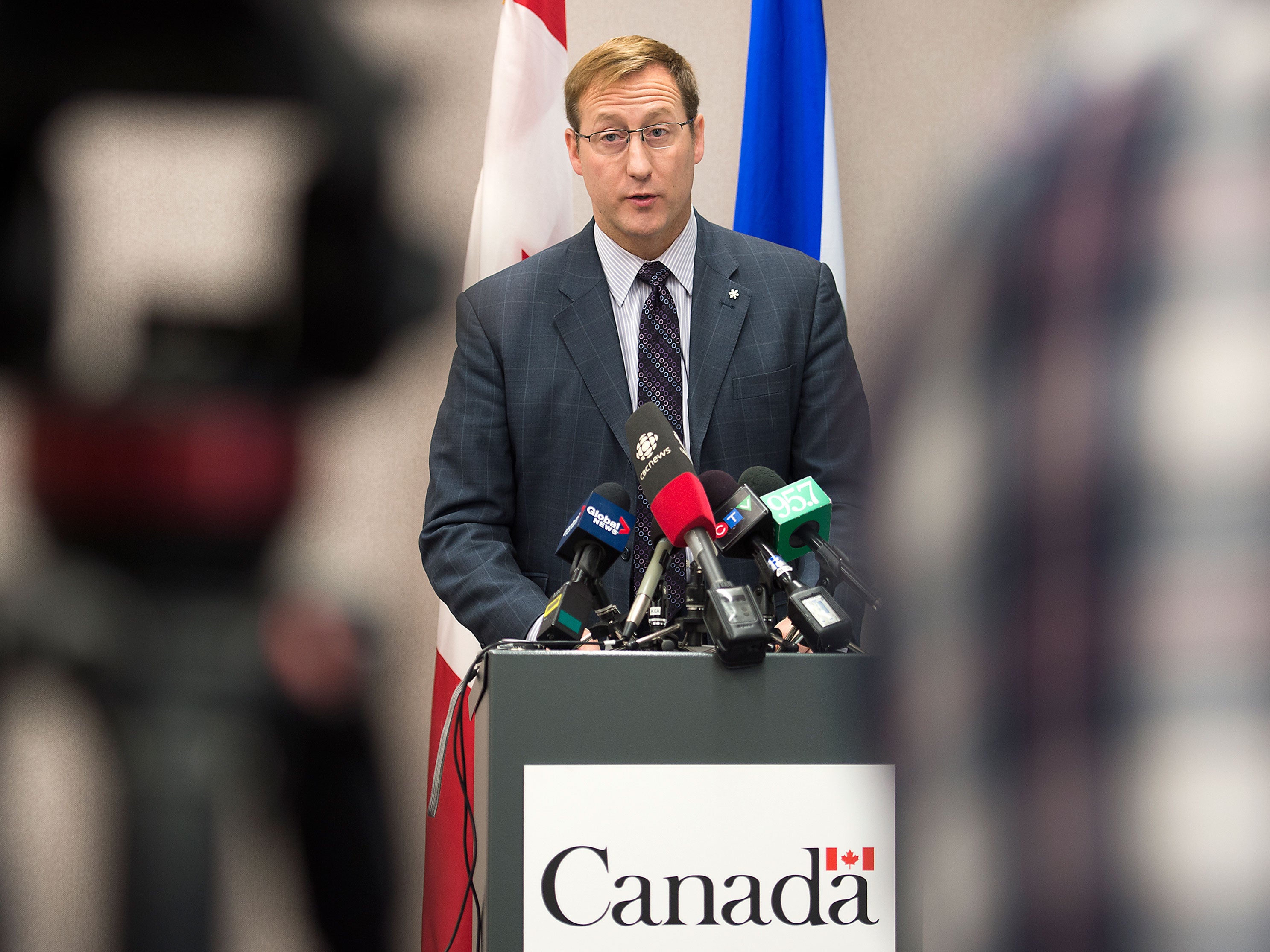 Justice Minister Peter MacKay addresses a news conference in Halifax after the plot was foiled (AP)