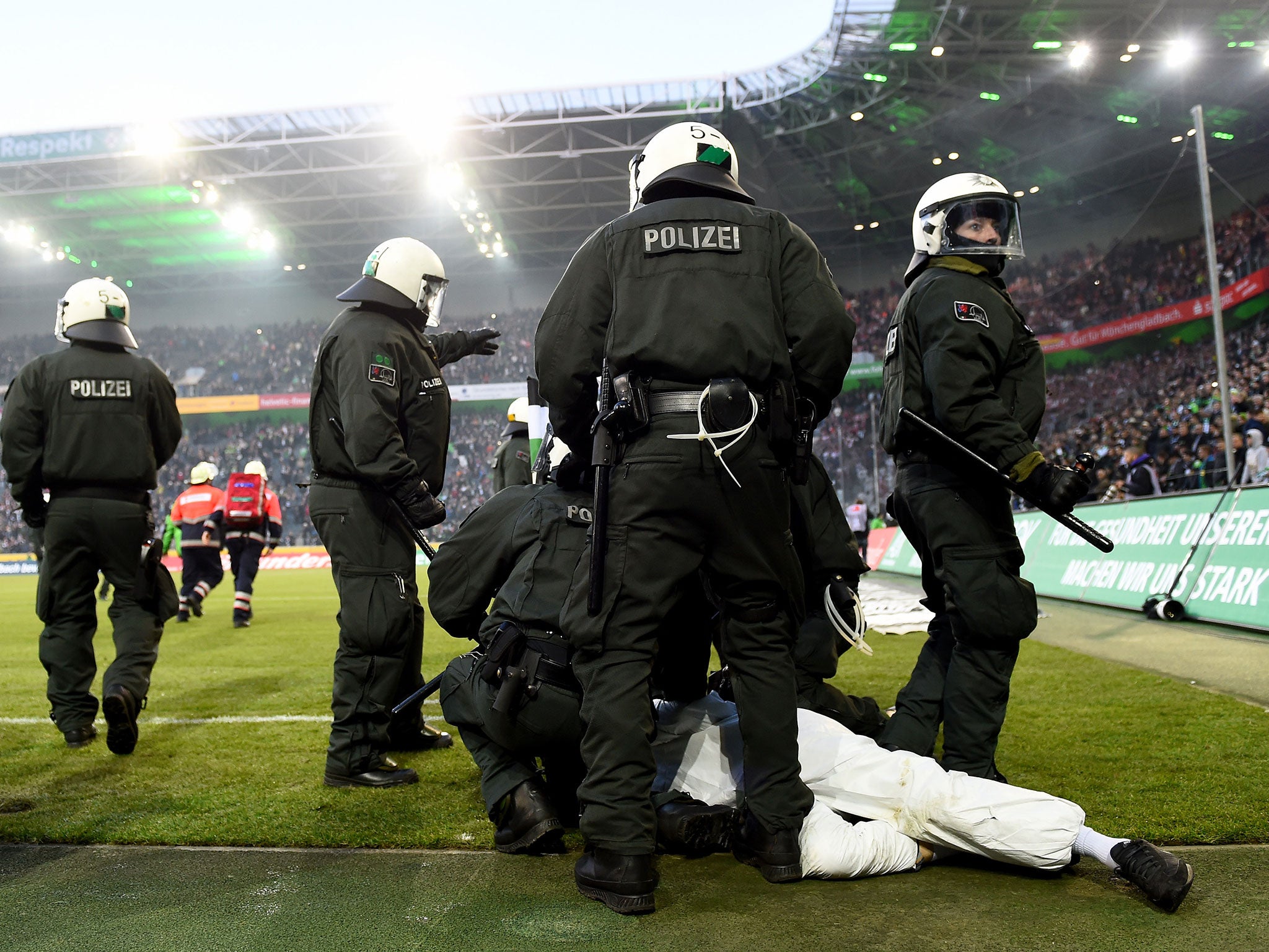 The violence occurred during the Rhine derby against Borussia Monchengladbach