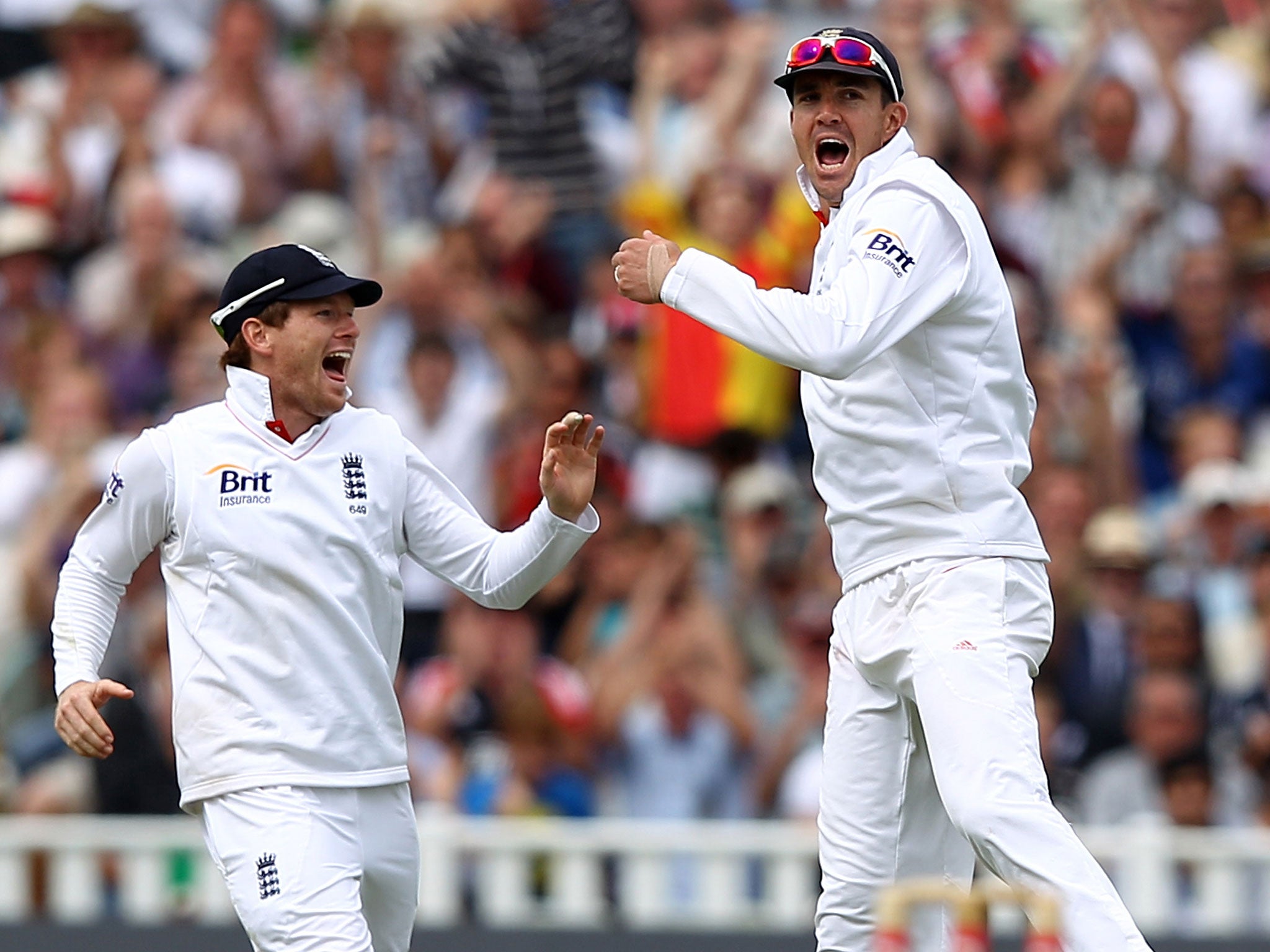 Morgan and Pietersen celebrate while playing for England in 2011