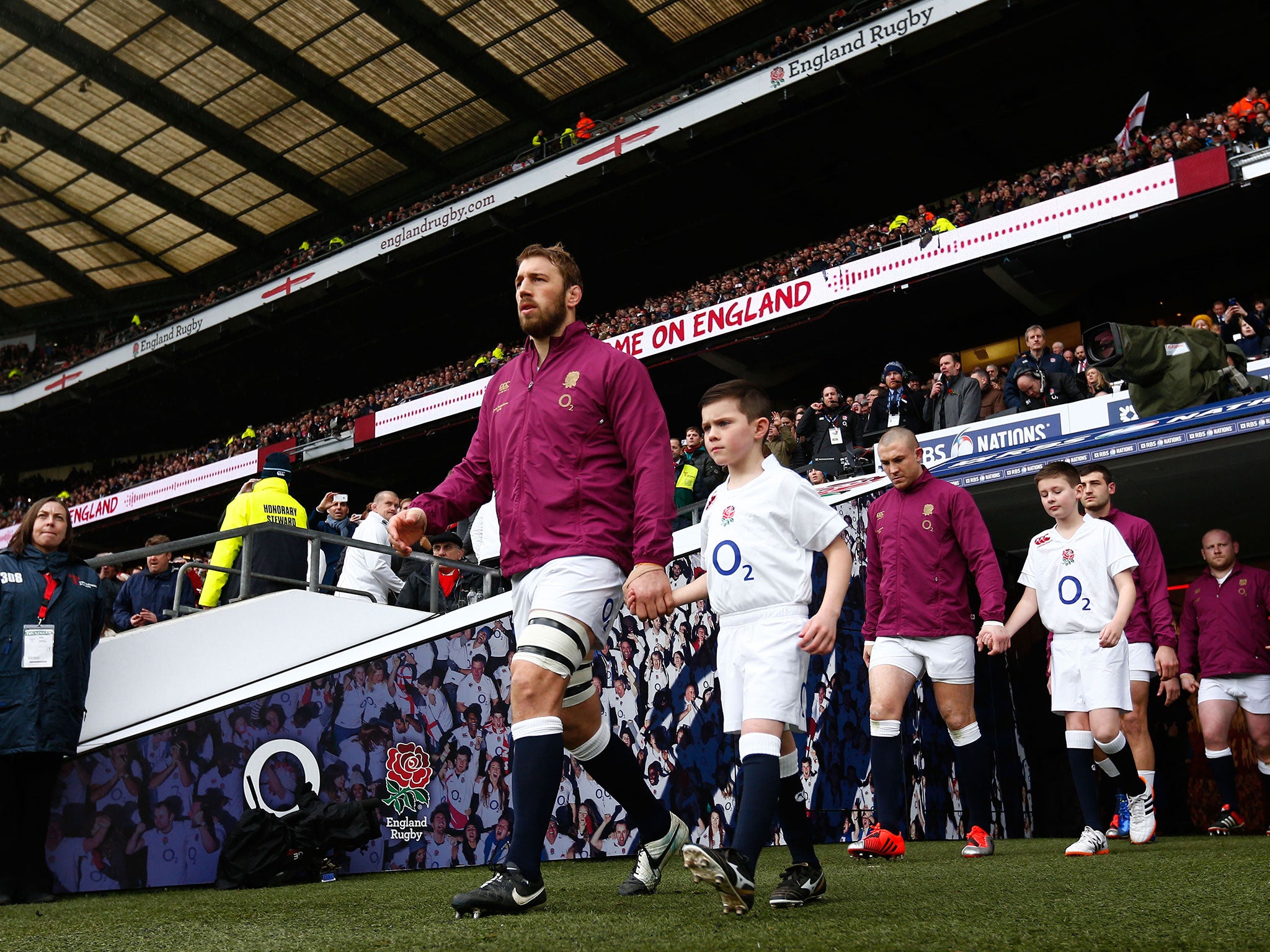 Harry Westlake walks out alongside Chris Robshaw at Twickenham