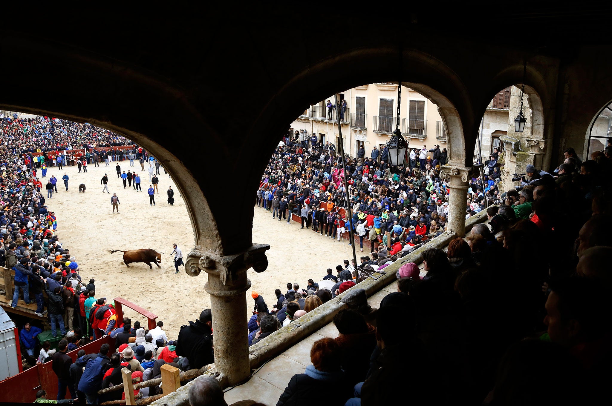 A man runs in front of a bull during the 'Carnaval del Toro' in Ciudad Rodrigo, Spain