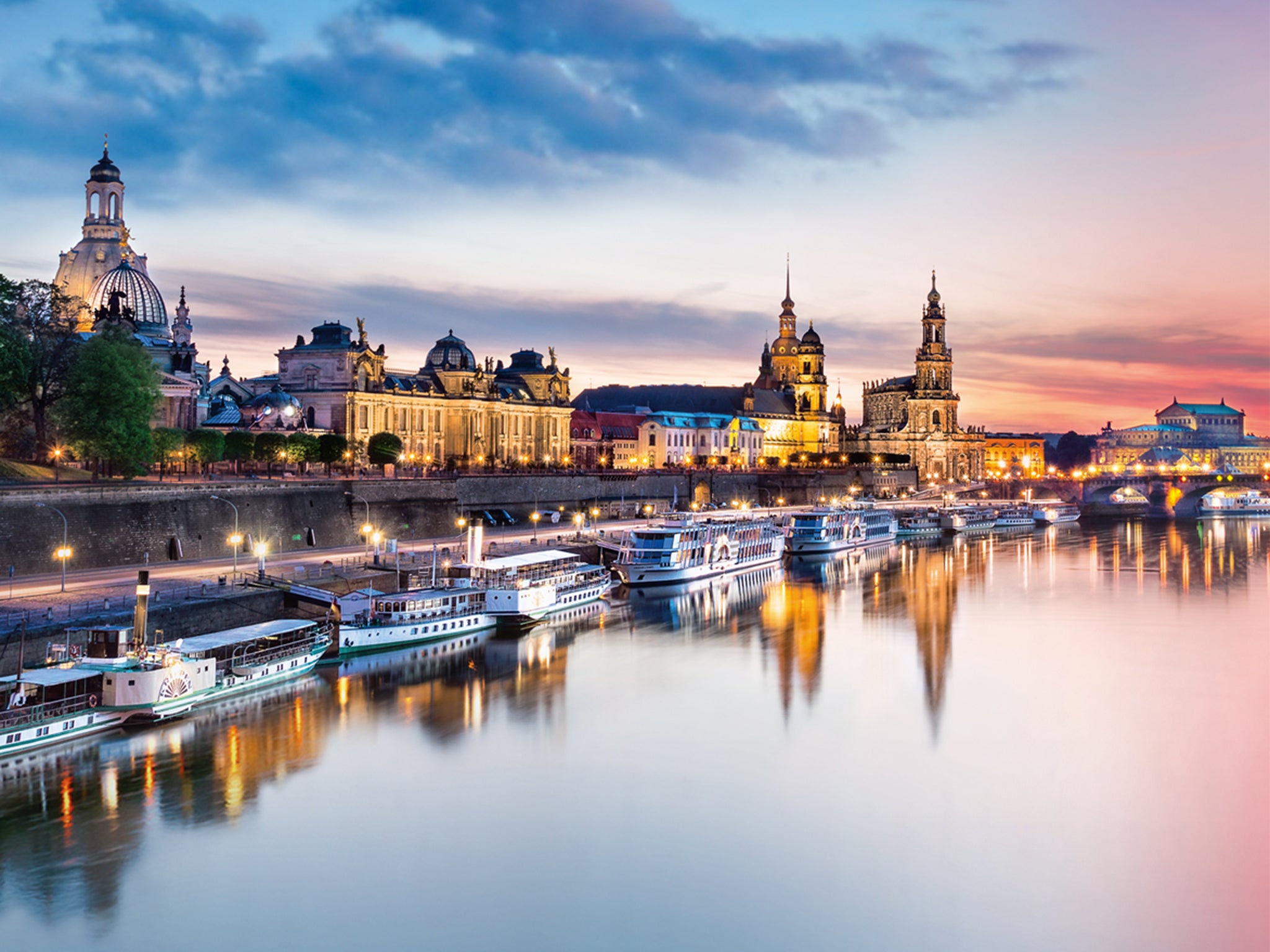 Phoenix nights: The rejuvenated Dresden skyline, as seen from the Elbe