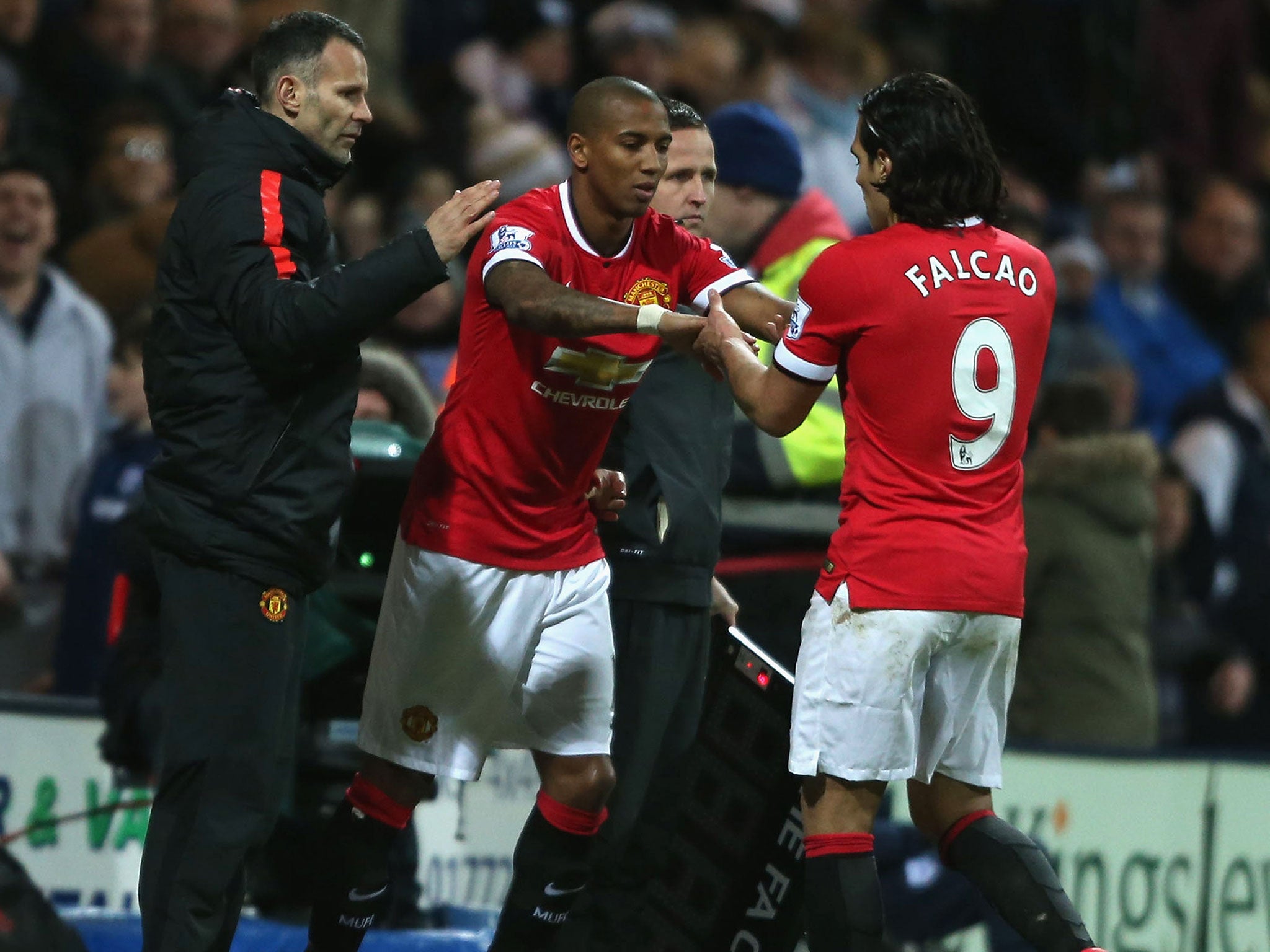 Radamel Falcao is replaced by Ashley Young