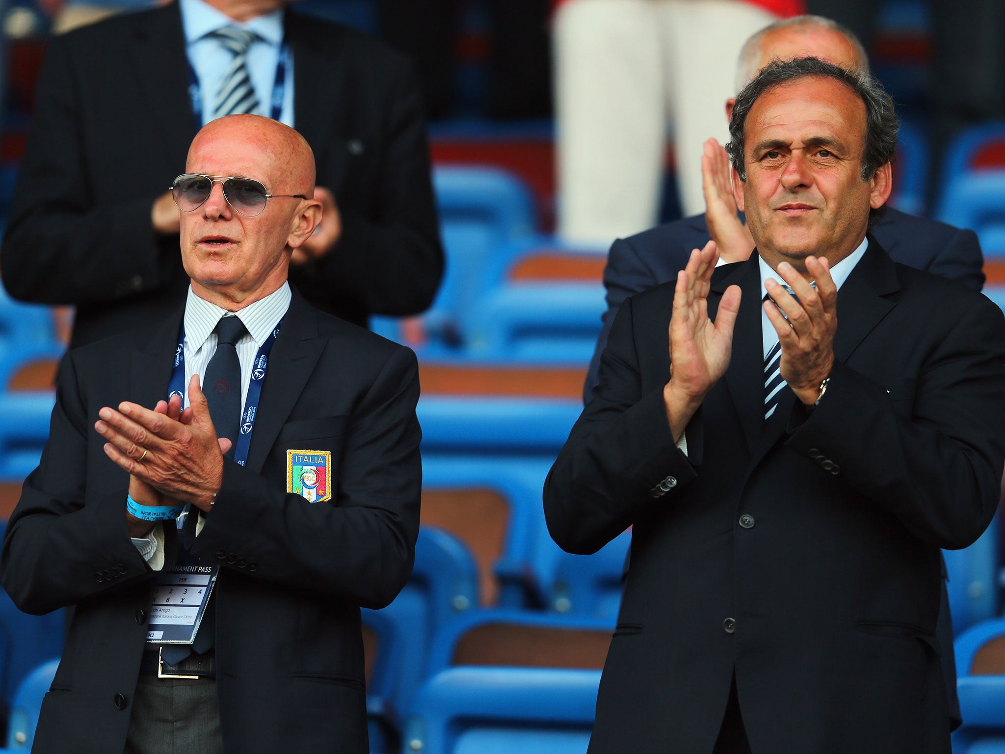 Arrigo Sacchi alongside Uefa president Michel Platini in 2013