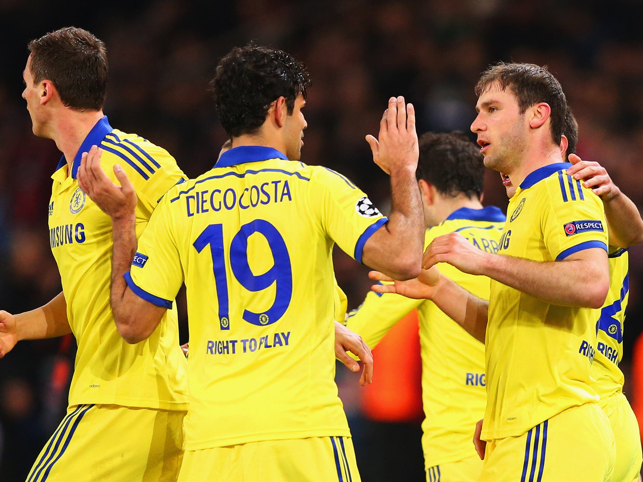 Branislav Ivanovic and his Chelsea team-mates celebrate the opening goal