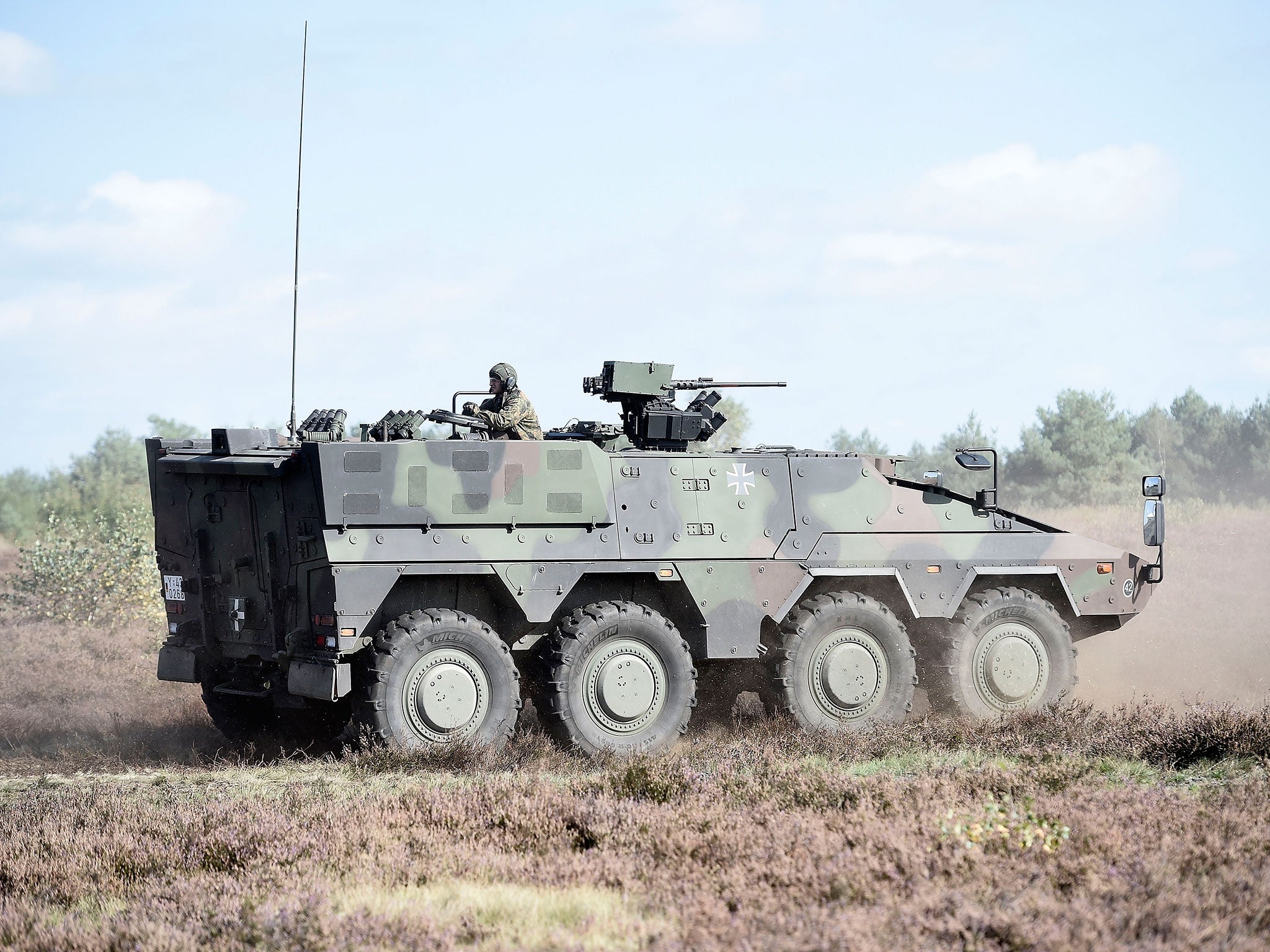 The broomsticks were mounted on a 'Boxer' vehicle