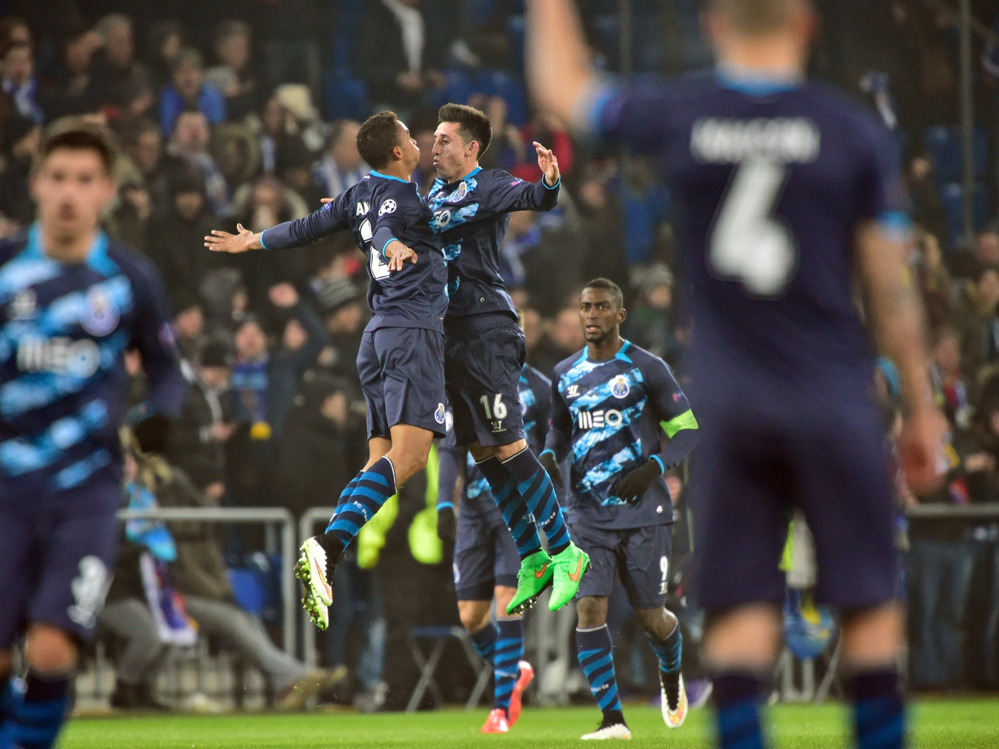 Danilo celebrates his equaliser with Hector Herrera