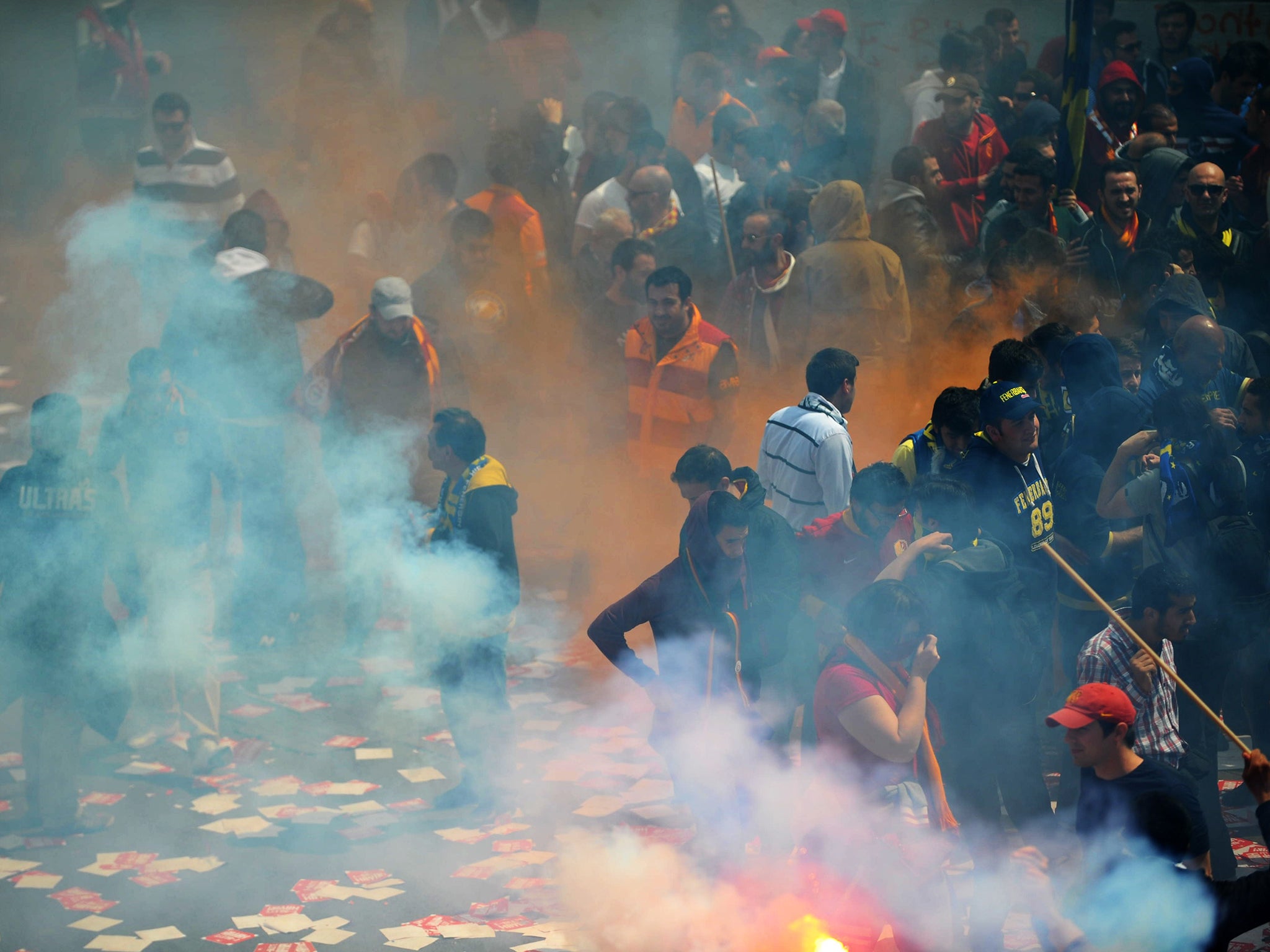 Turkish fans pictured protesting over ticketing for matches last year