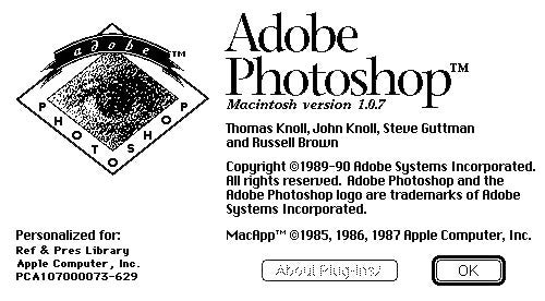 The splash screen on the first version of Photoshop