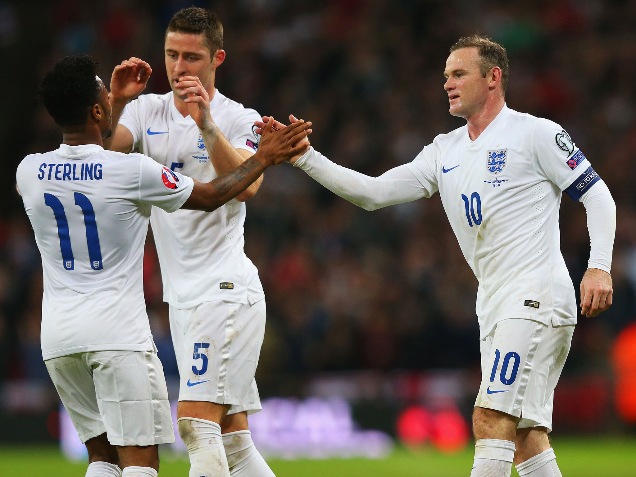 Wayne Rooney celebrates a goal for England