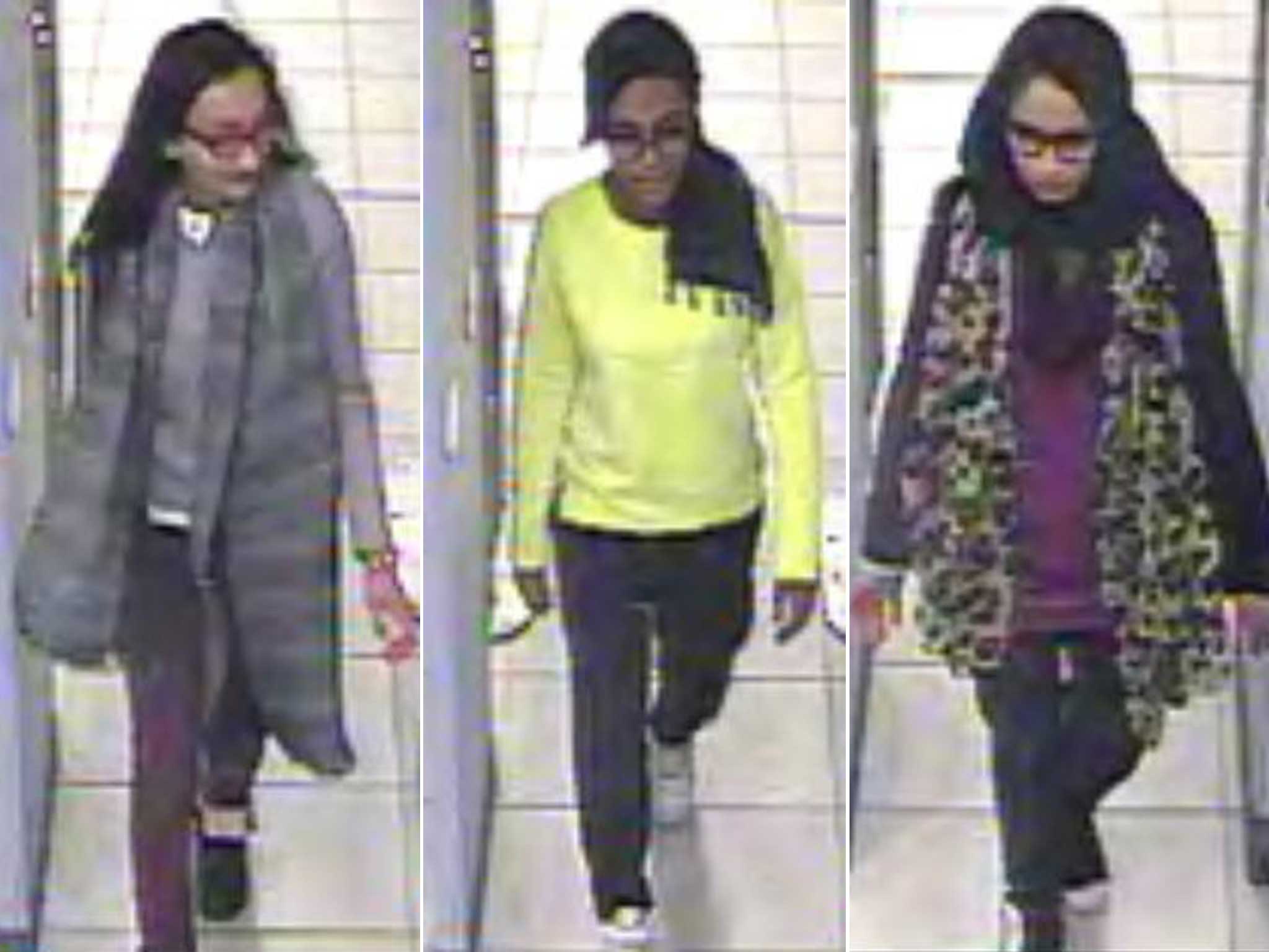 Kazida Sultana, 16, Amira Abase, 15, and Shamima Begum, 15, (left to right)