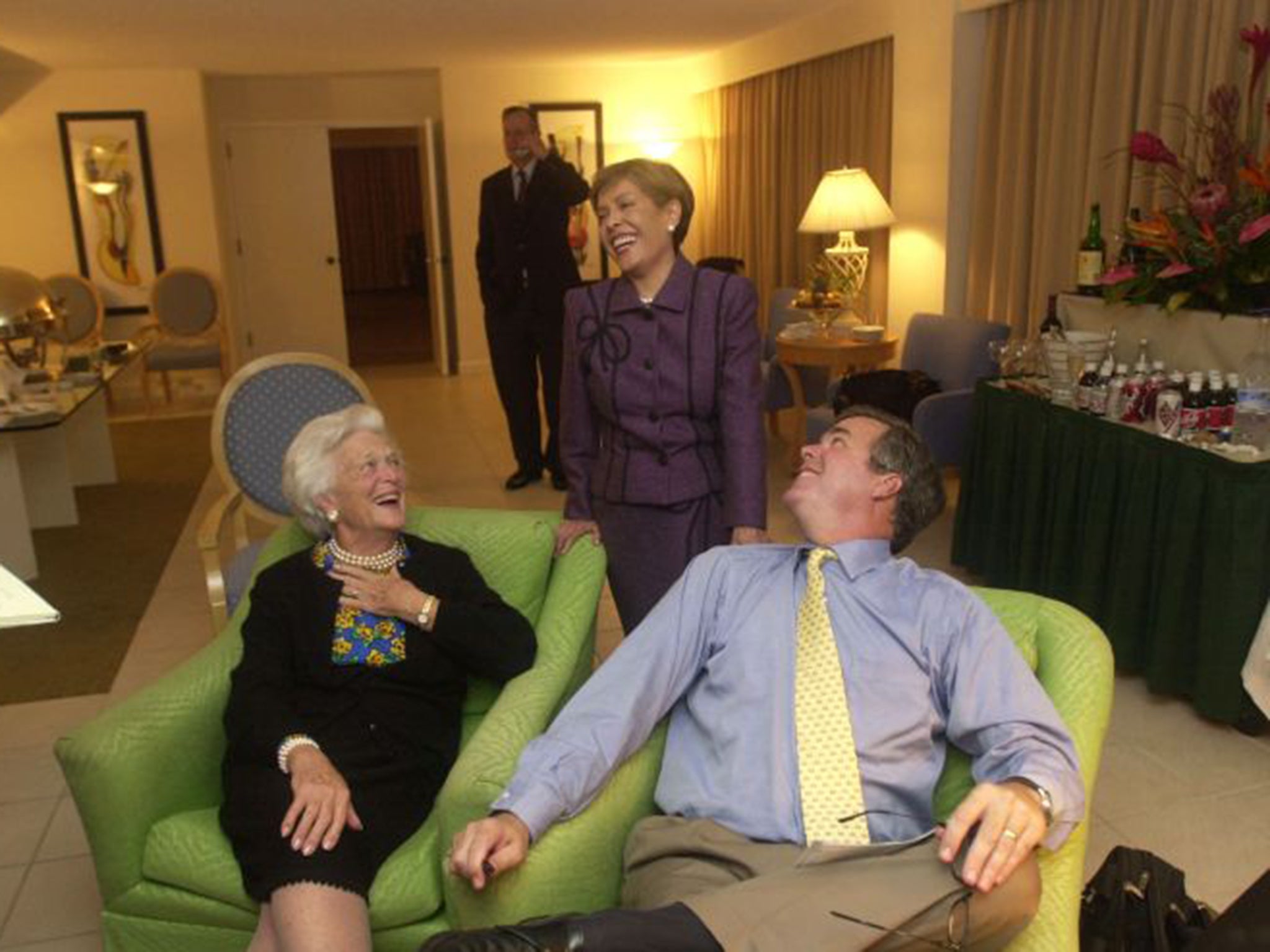 Republican Florida Governor Jeb Bush, with his mother, Barbara Bush, left, and his wife, Columba in 2002