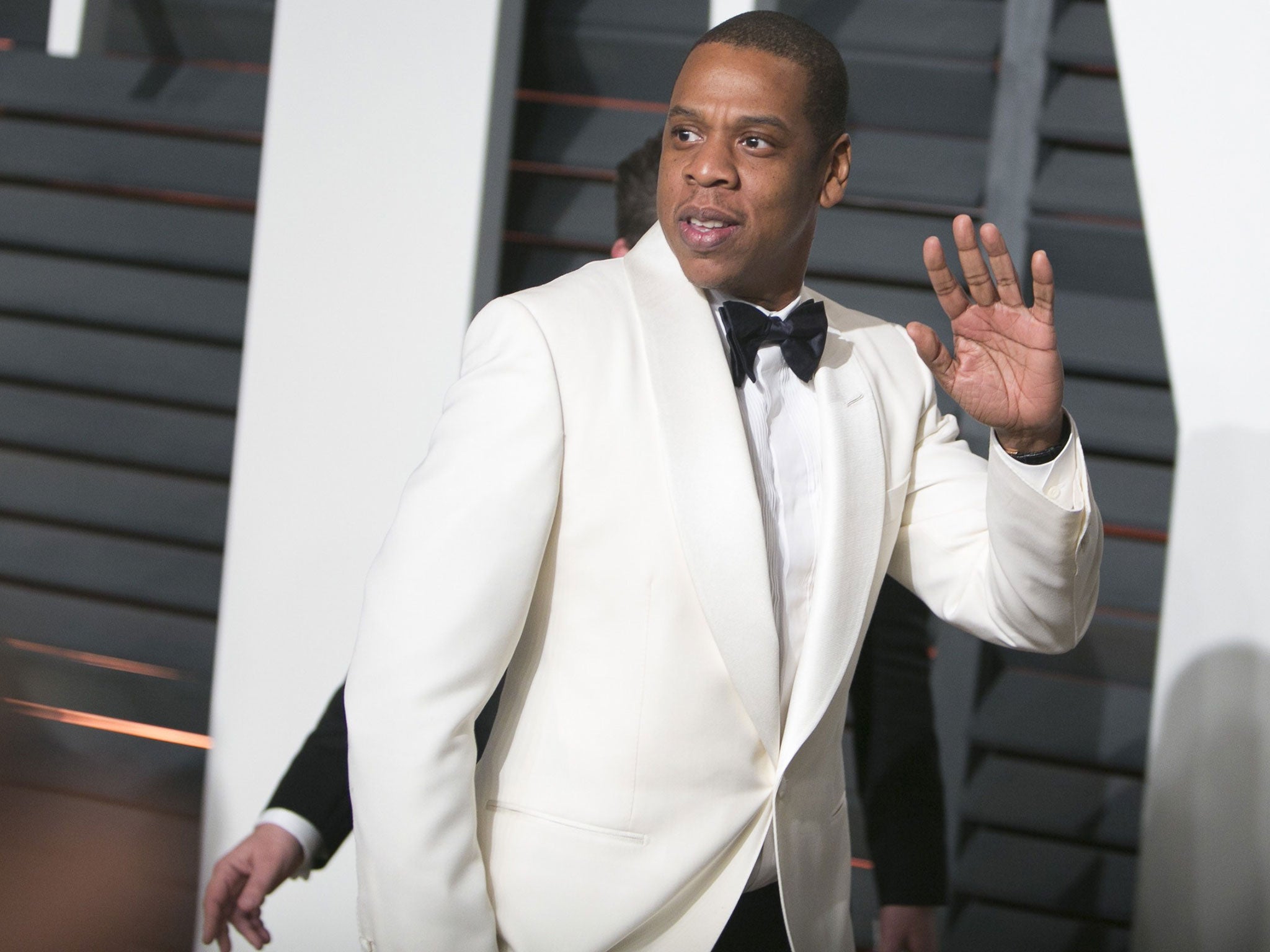 Jay Z goes for white on the Oscars red carpet