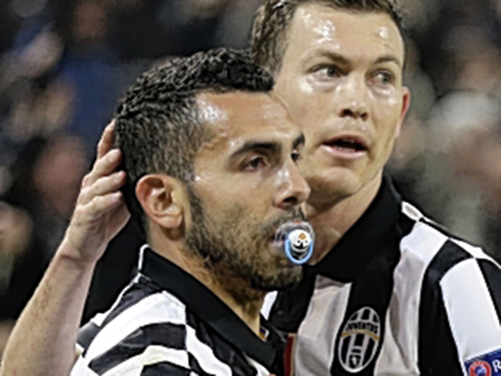 Carlos Tevez celebrates scoring the opening goal for Juventus