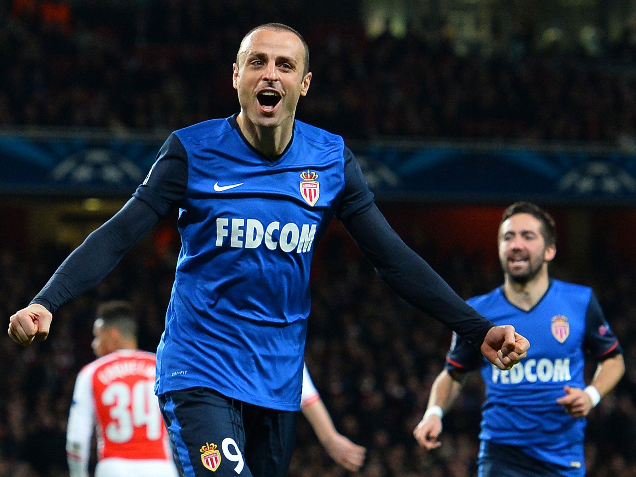 Dimitar Berbatov celebrates Monaco's second