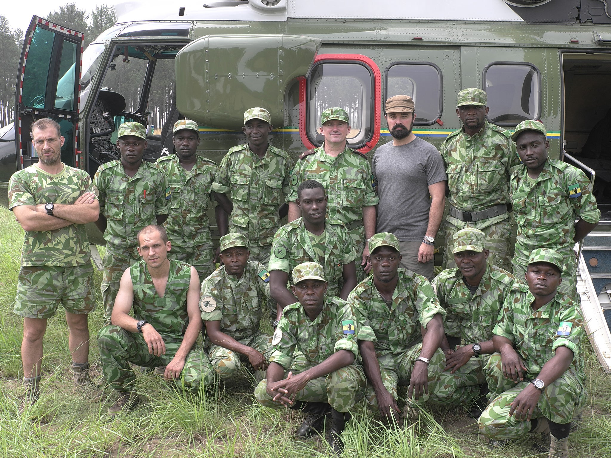 Evgeny Lebedev with an elite Gabonese ranger team