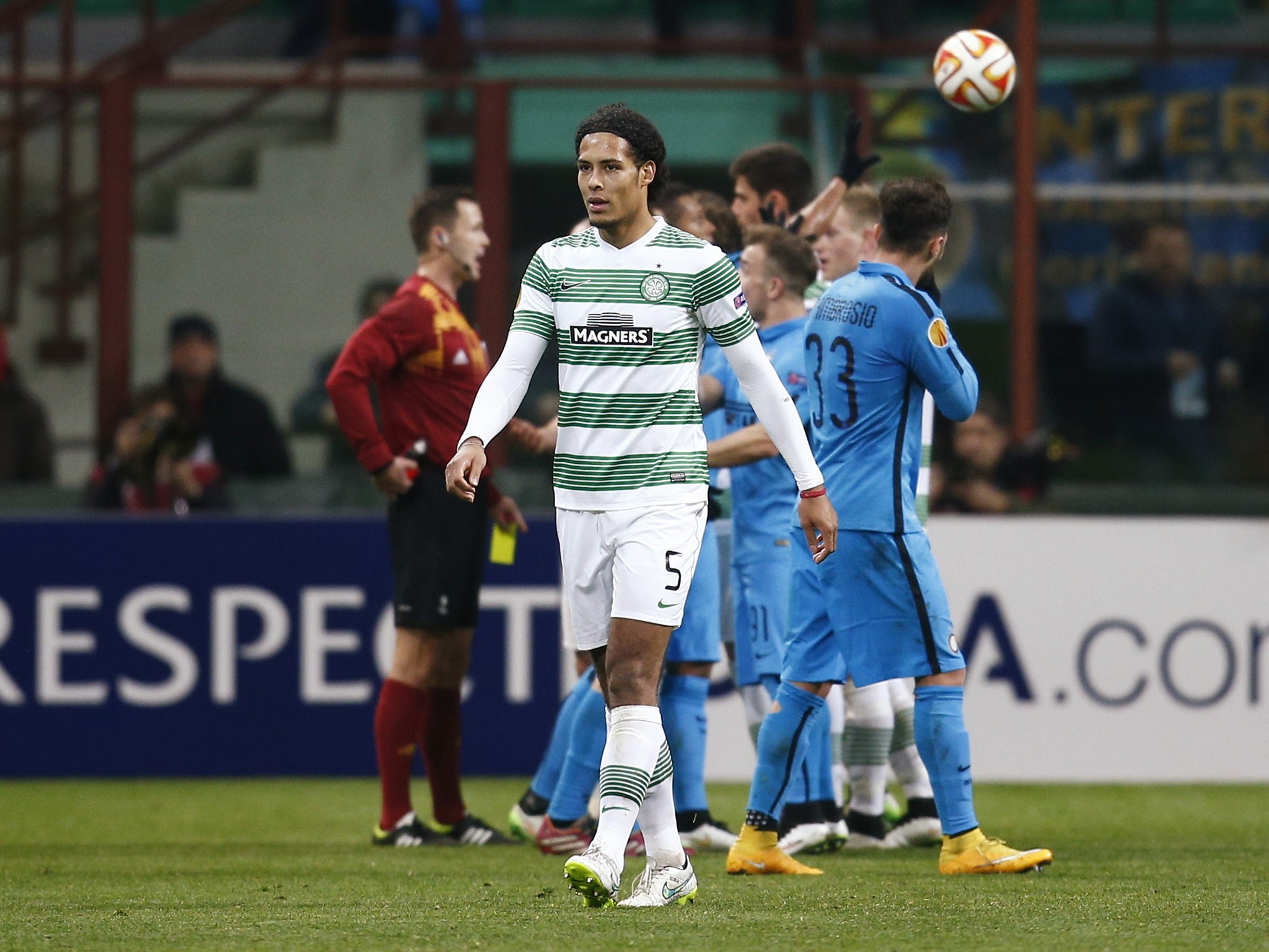 Celtic defender Virgil van Dijk after his dismissal last night