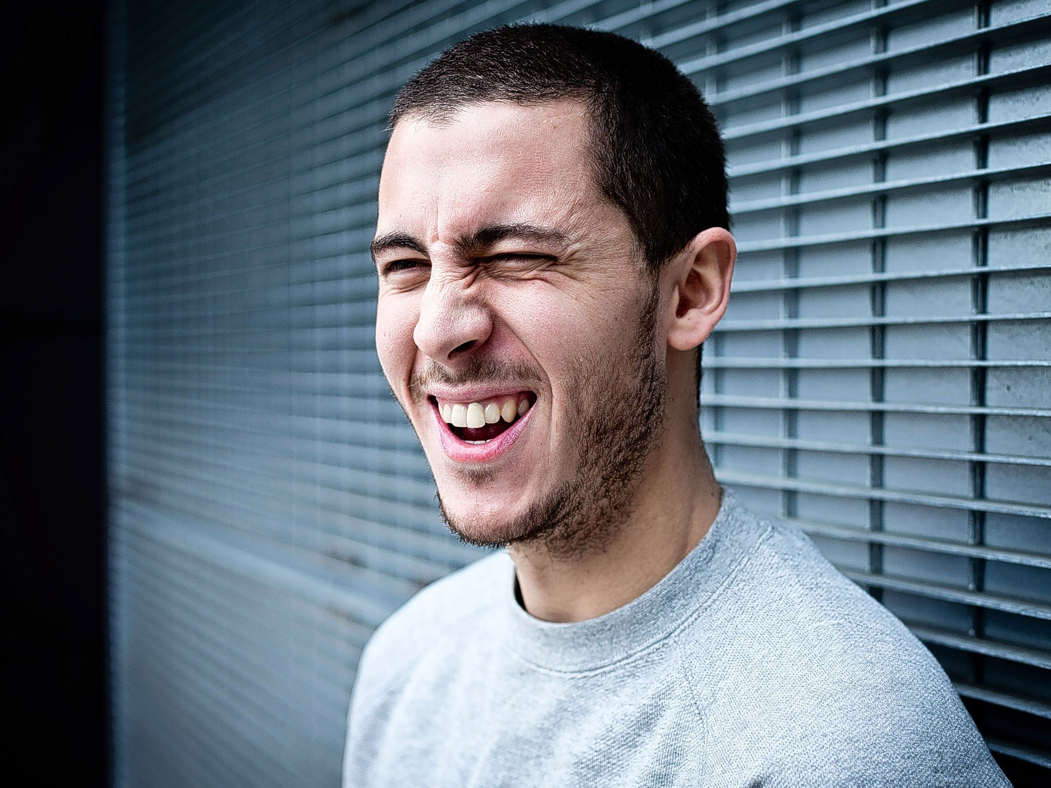 Eden Hazard enjoys a laugh at Chelsea’s Cobham training ground this week