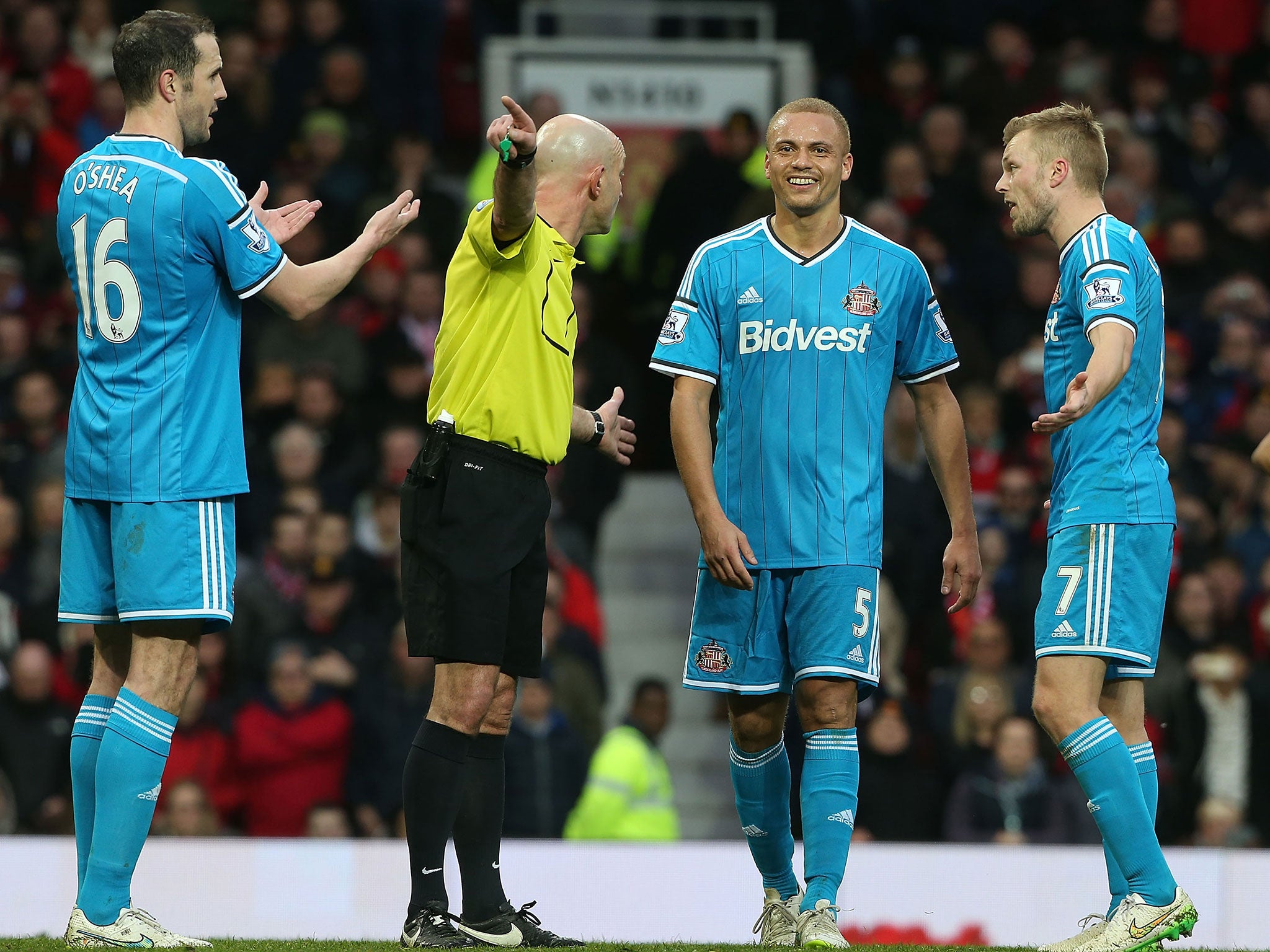 Wes Brown was wrongly sent off after John O'Shea fouled Radamel Falcao