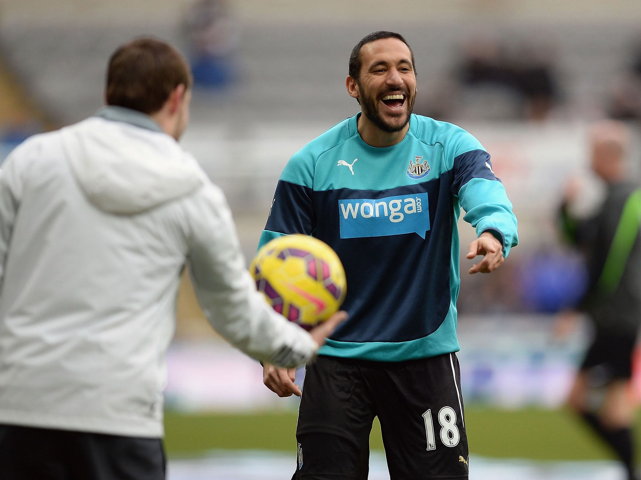 &#13;
Jonas Gutierrez enjoys a warm-up while at Newcastle&#13;