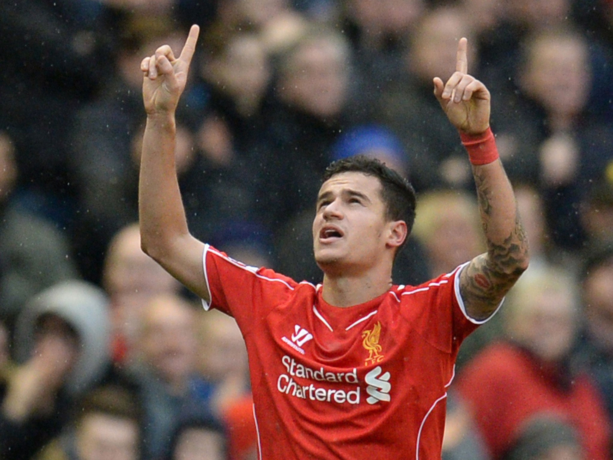 Philippe Coutinho celebrates scoring the winning goal