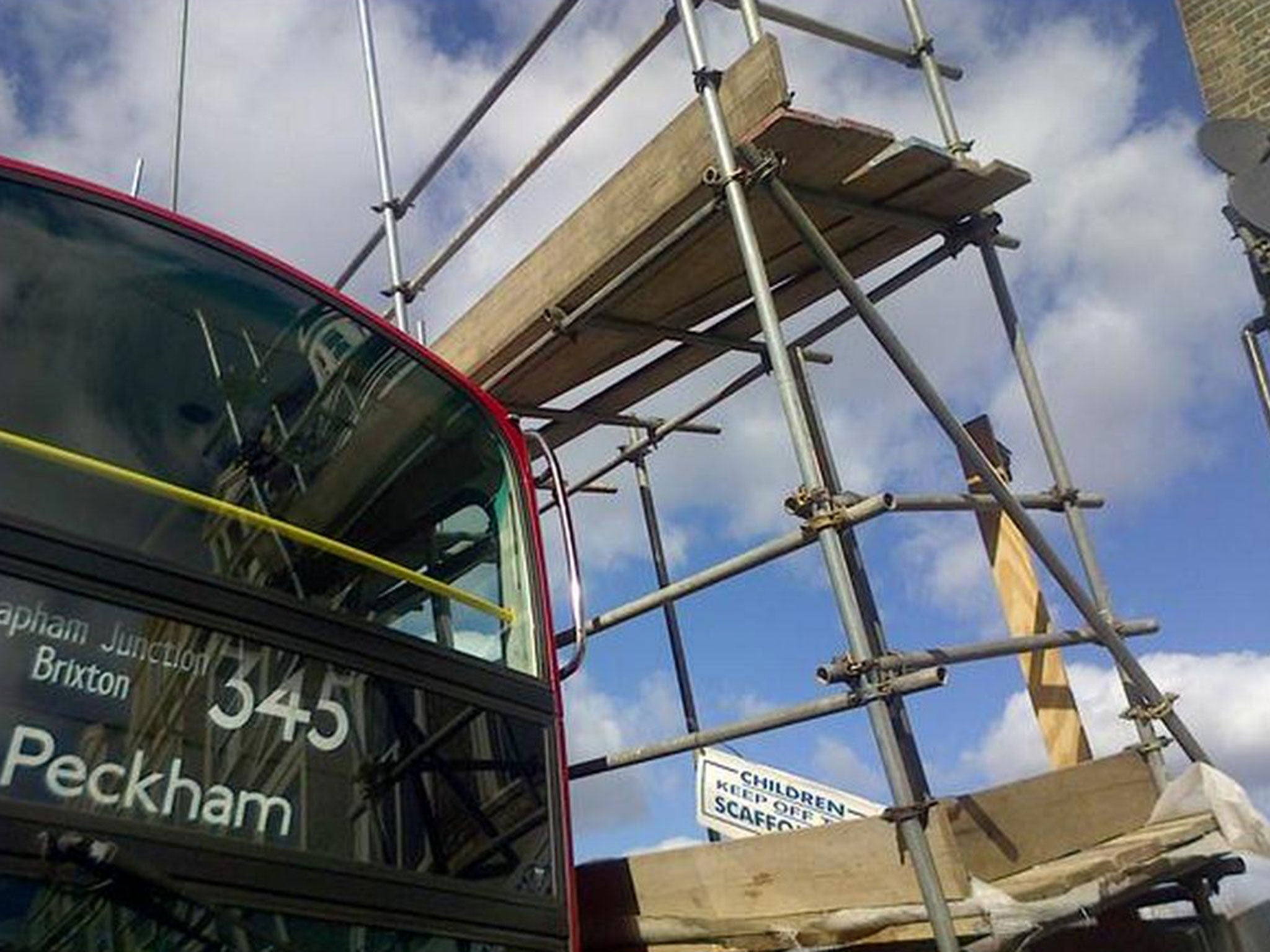 Firefighters said it was a 'miracle' no one was hurt when the scaffolding collapsed in Peckham. Picture: London Fire Brigade